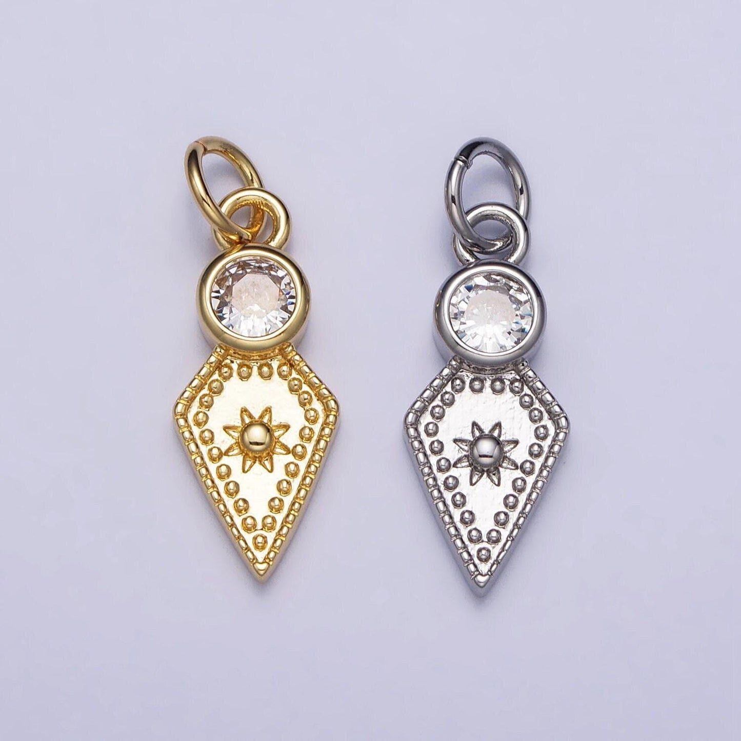 18k gold filled micro paved cz shield arrow tip charm star charm geometric jewelry inspired | ac980