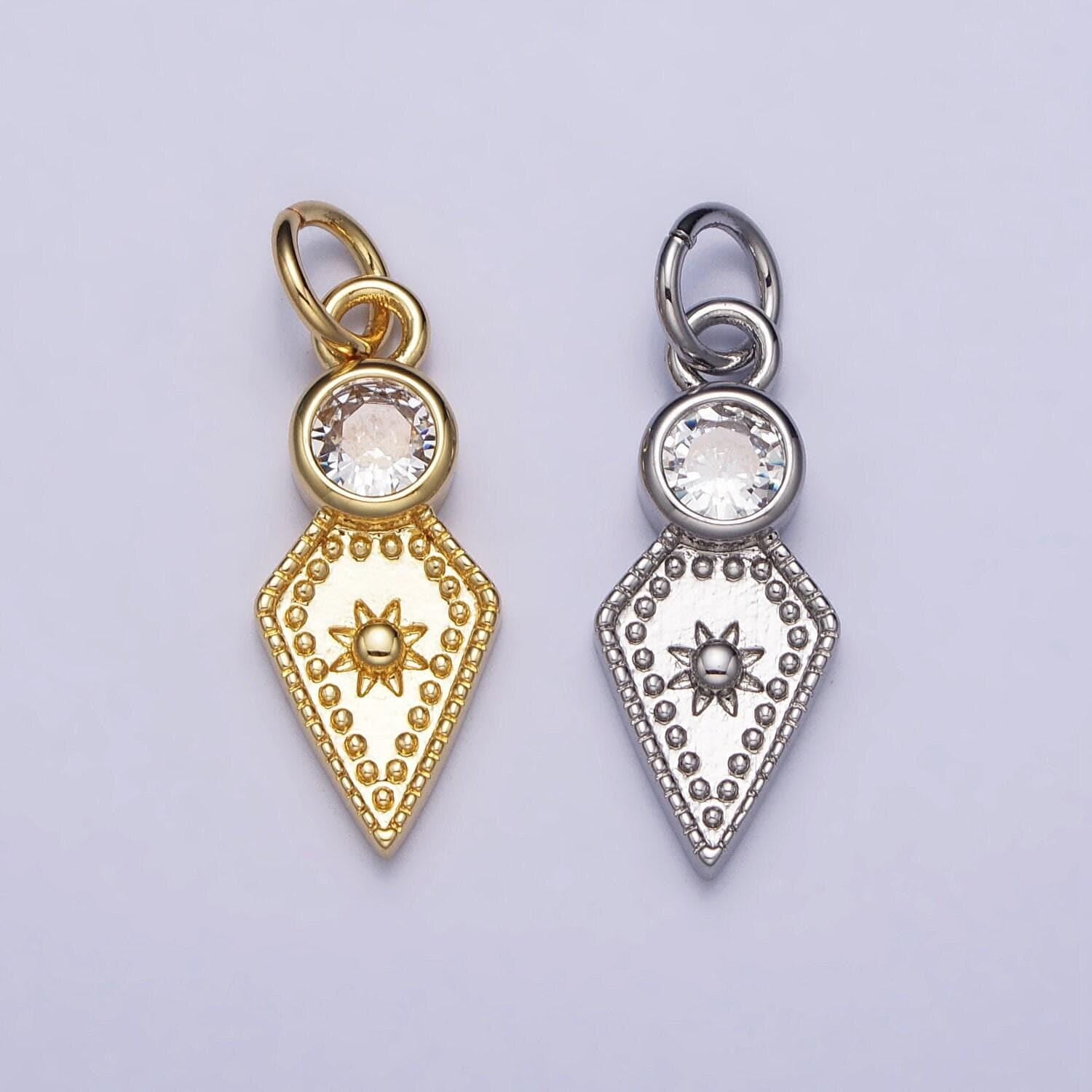 18k gold filled micro paved cz shield arrow tip charm star charm geometric jewelry inspired | ac980