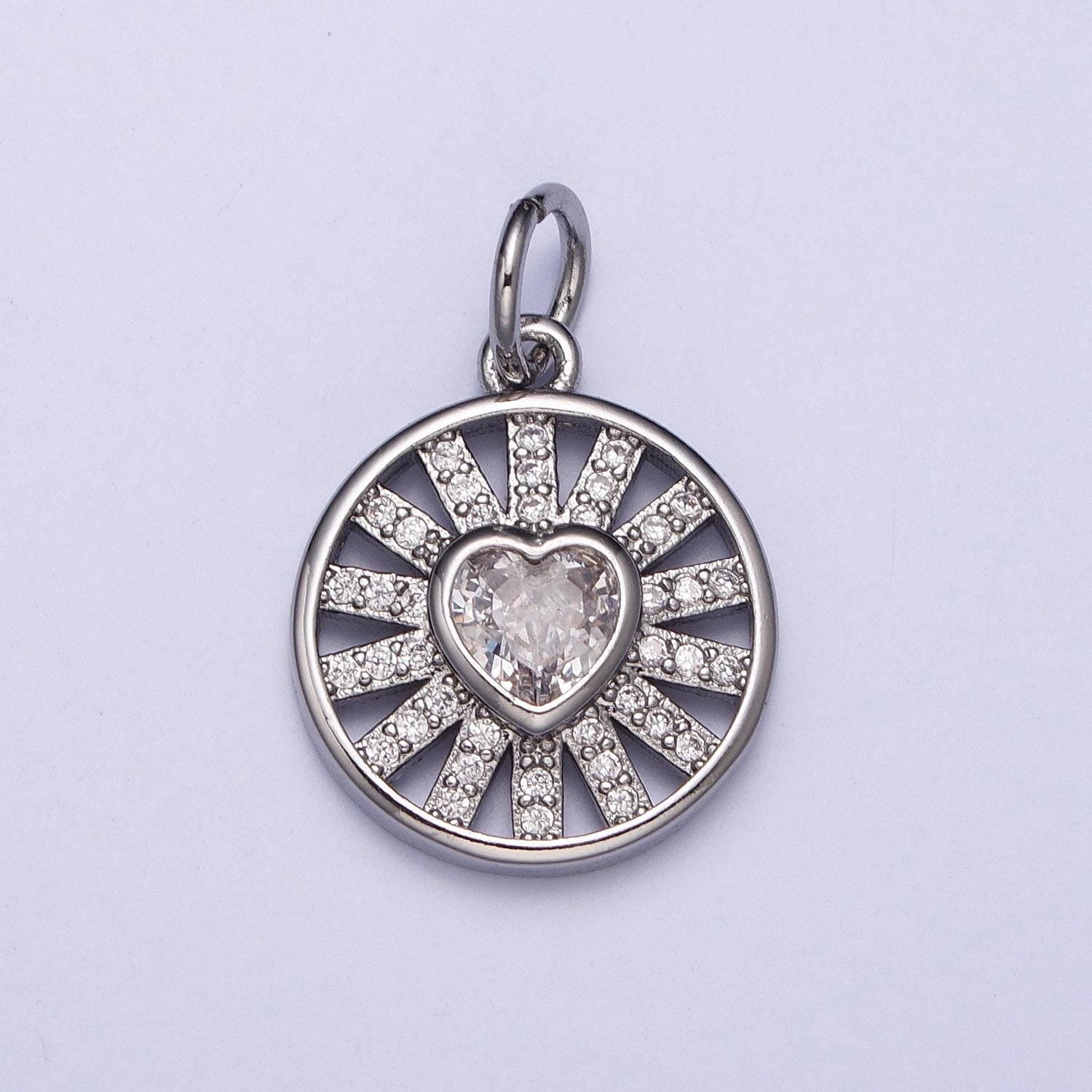 18k gold filled radiant heart charm micro paved cz love round coin disc charm pendant jewelry for minimalist jewelry| ac974