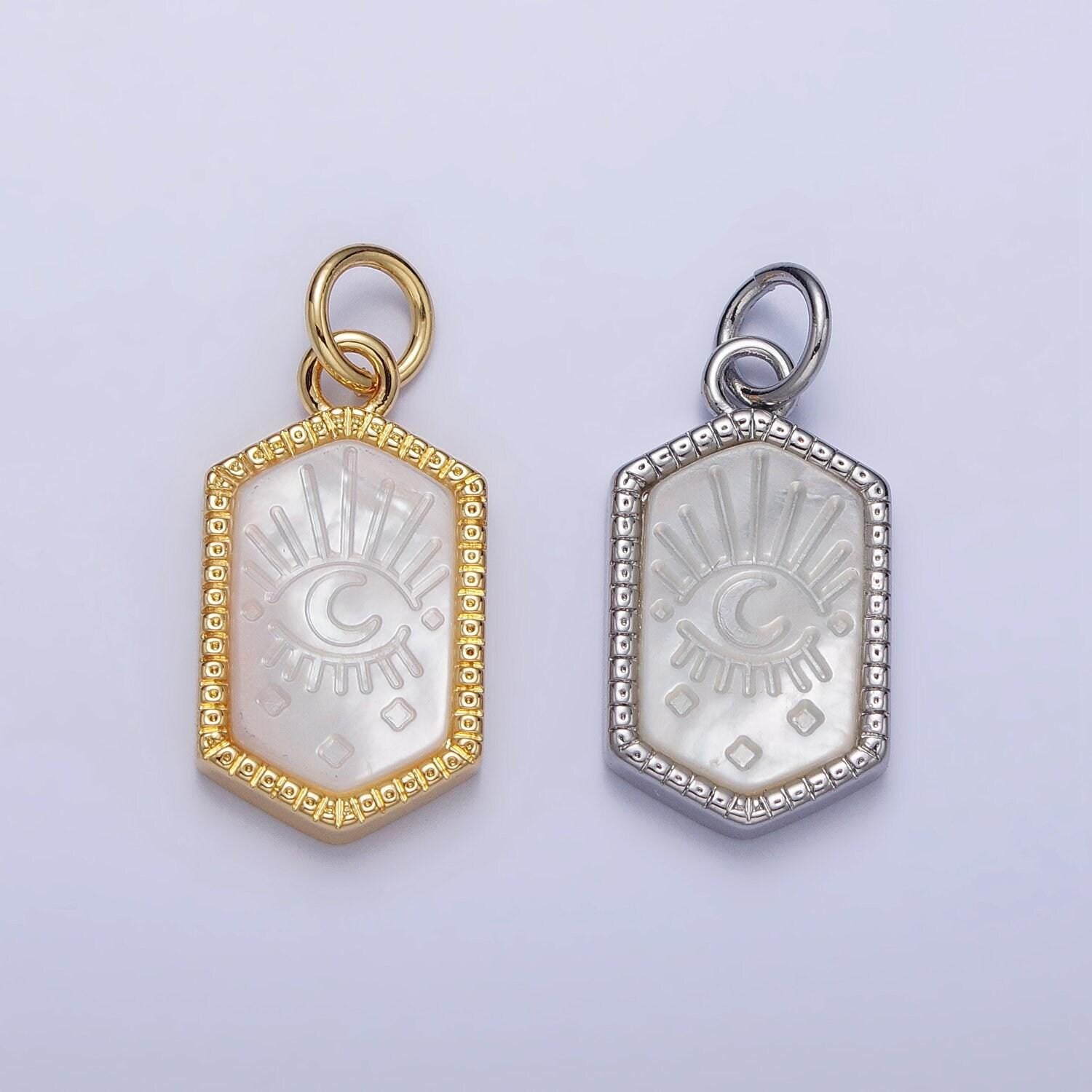 White pearl moon pendant gold filled celestial charm necklace moon ray hexagon pendant for necklace bracelet component ac972