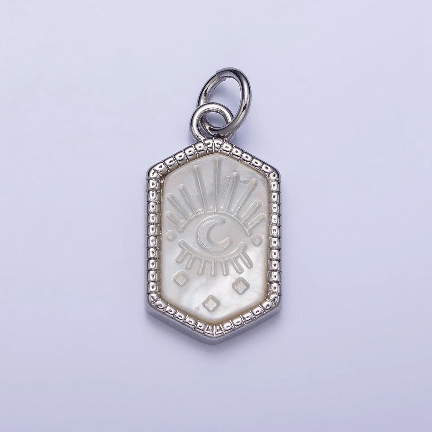 White pearl moon pendant gold filled celestial charm necklace moon ray hexagon pendant for necklace bracelet component ac972