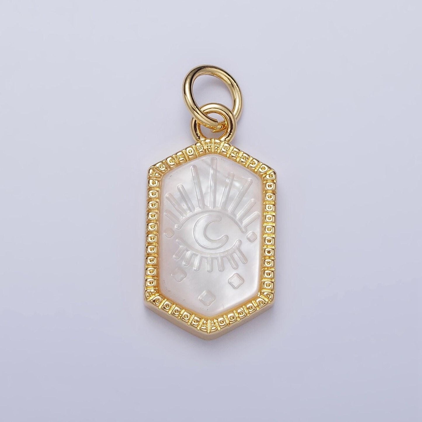 White pearl moon pendant gold filled celestial charm necklace moon ray hexagon pendant for necklace bracelet component ac972