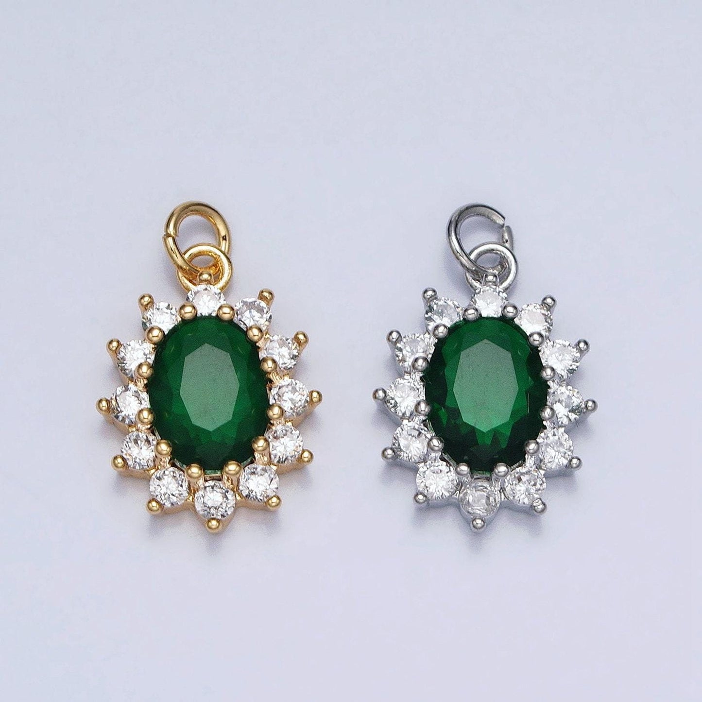 16k gold filled emerald green oval celestial sun star add-on charm in gold & silver | ac962 ac963