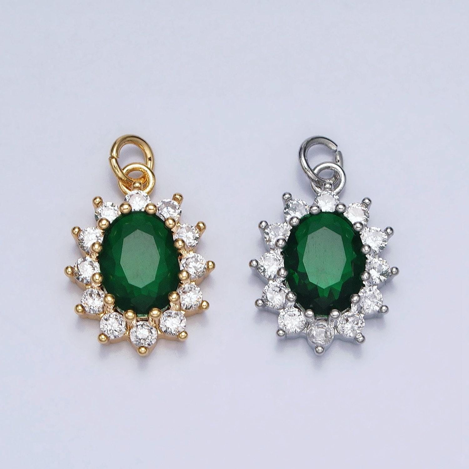 16k gold filled emerald green oval celestial sun star add-on charm in gold & silver | ac962 ac963