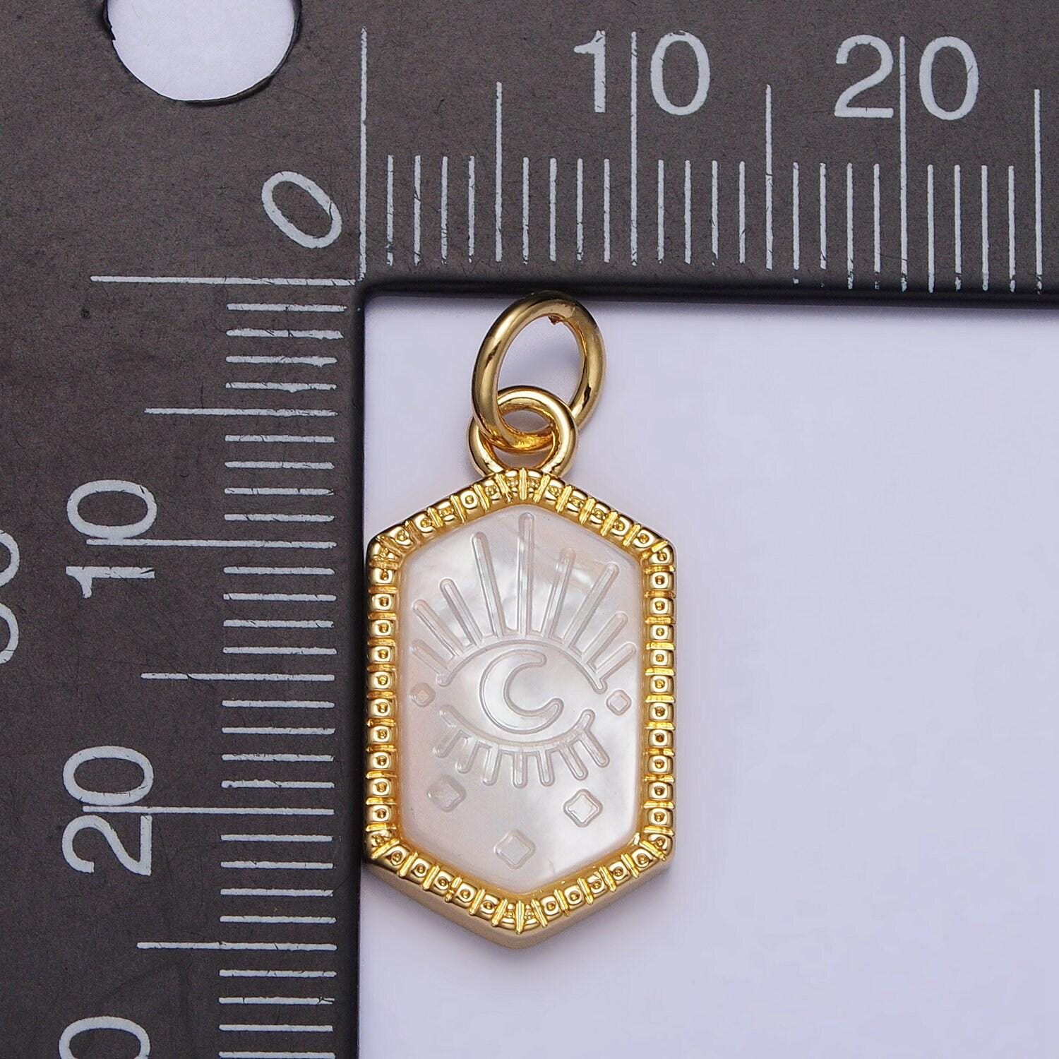 White pearl moon pendant gold filled celestial charm necklace moon ray hexagon pendant for necklace bracelet component ac972