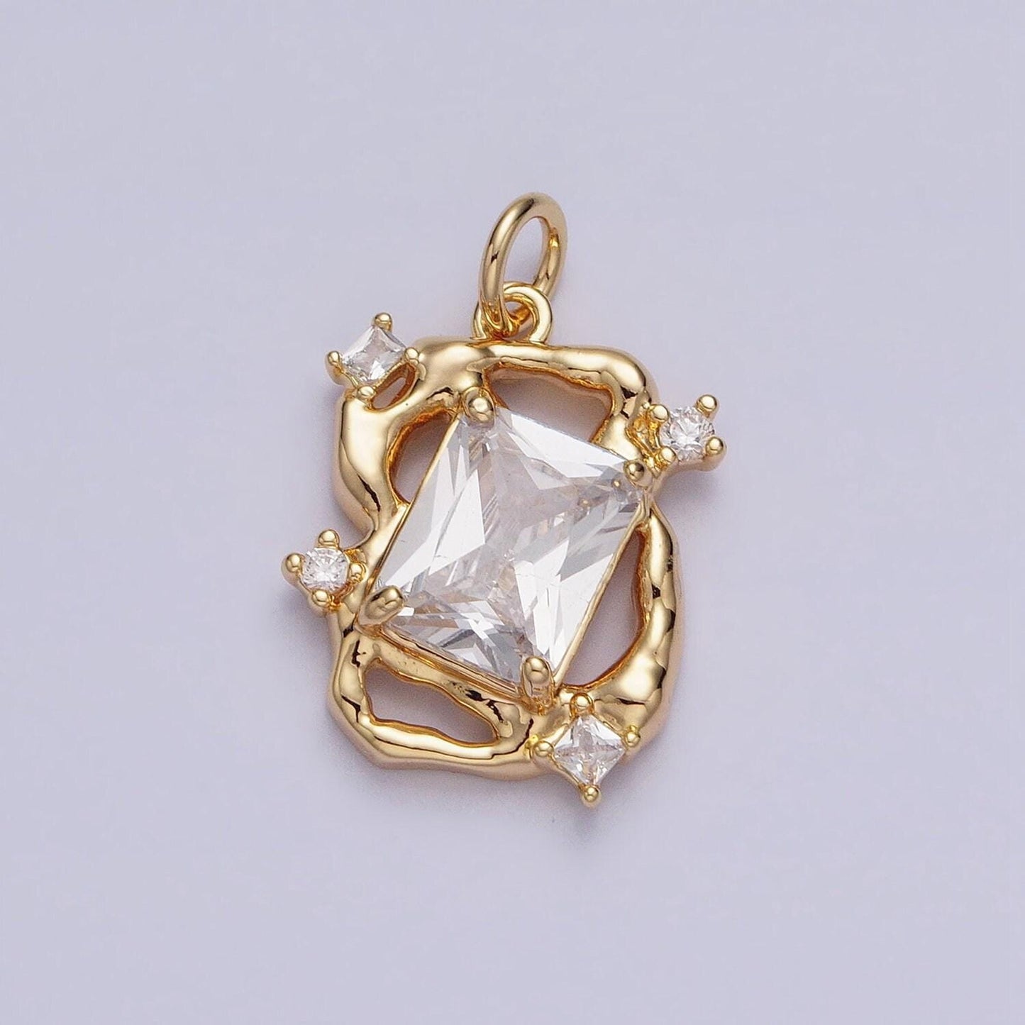 16k gold filled clear emerald cut cz rustic abstract geometric charm in gold & silver | ac956 ac957