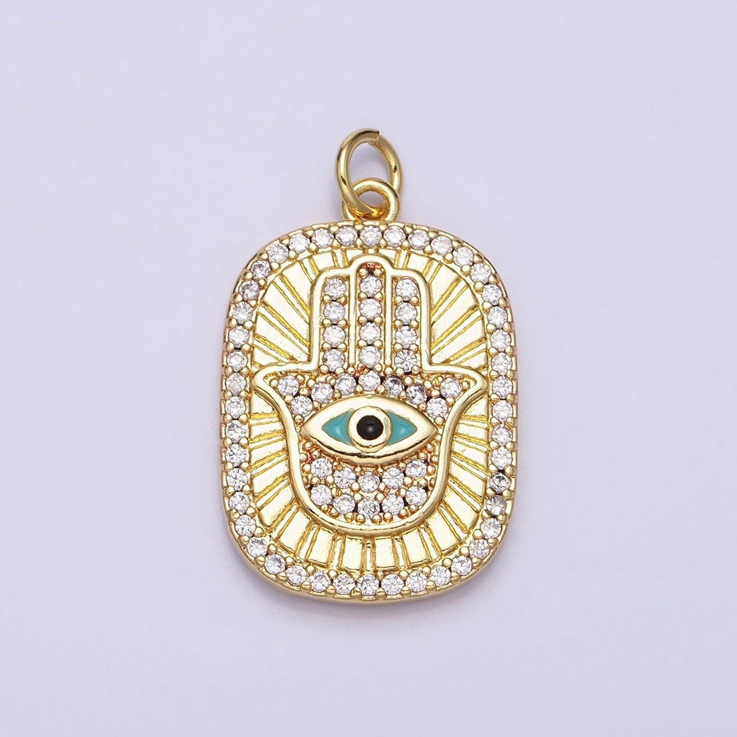 Double sided dainty gold micro pave cz hamsa hand pendant charm blue teal enamel evil eye pendant charm, for diy jewelry ac953