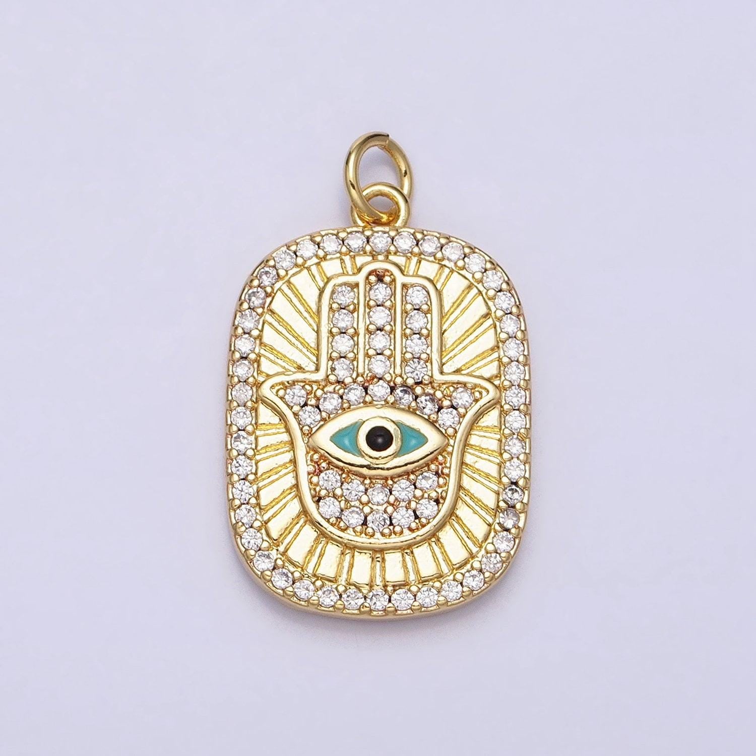 Double sided dainty gold micro pave cz hamsa hand pendant charm blue teal enamel evil eye pendant charm, for diy jewelry ac953