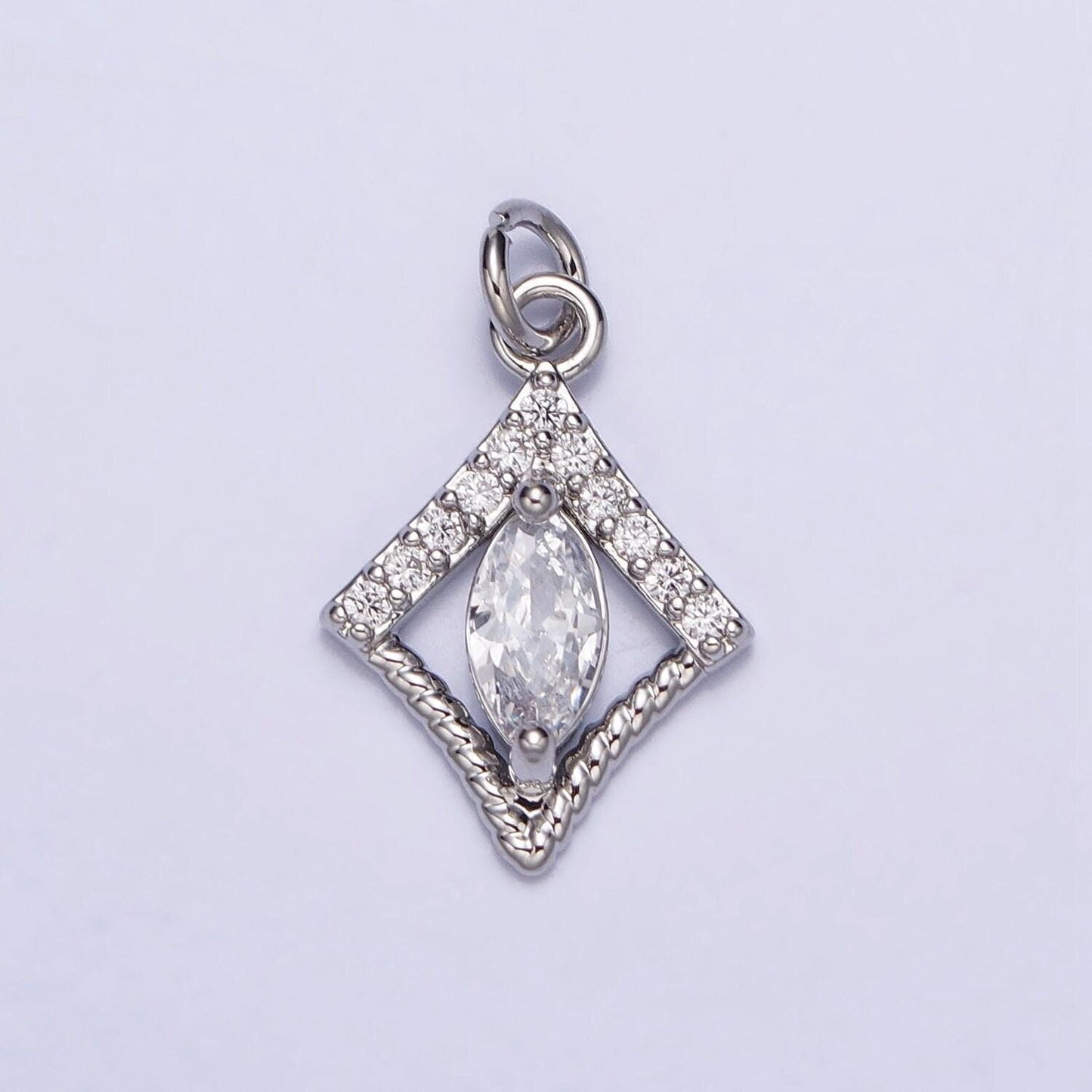 Mini gold oval cz charm silver rhombus charm geometric jewelry inspire for add on charm necklace bracelet earring component ac401