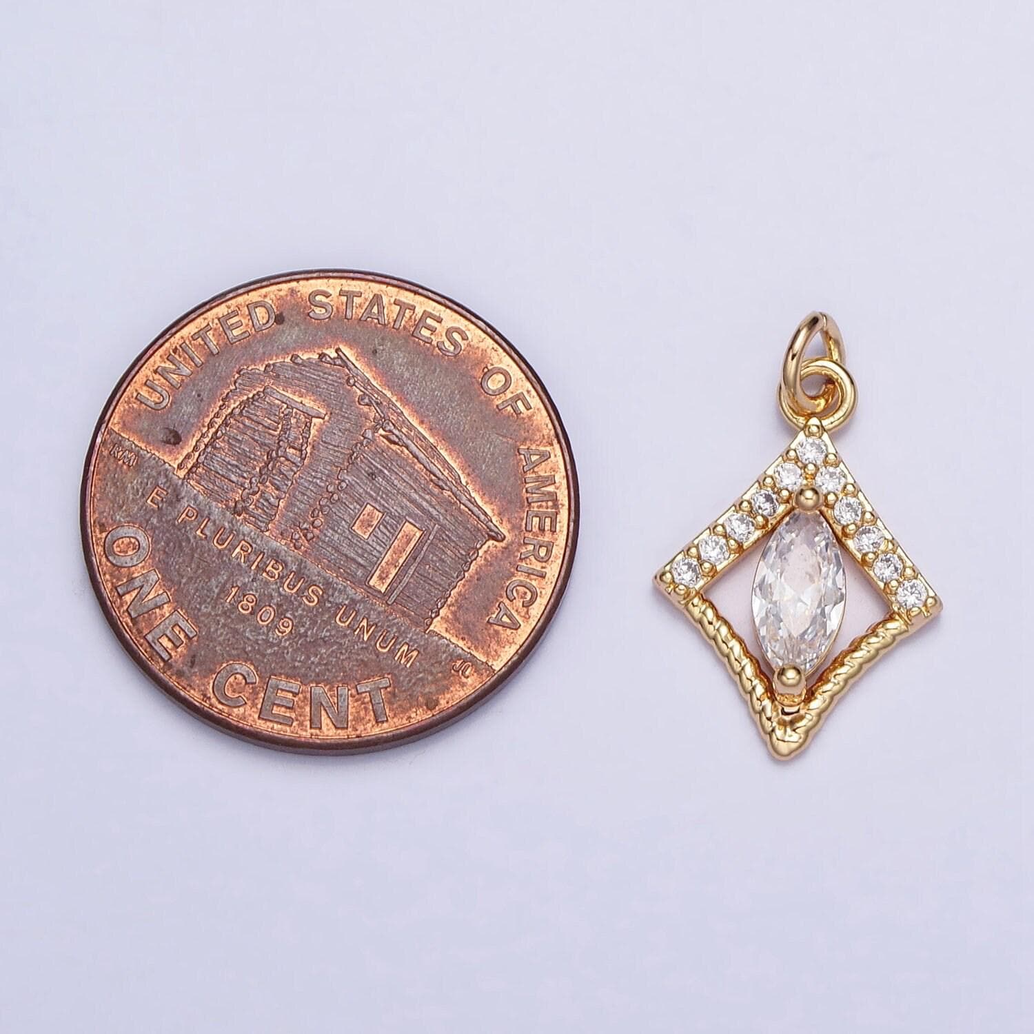 Mini gold oval cz charm silver rhombus charm geometric jewelry inspire for add on charm necklace bracelet earring component ac401