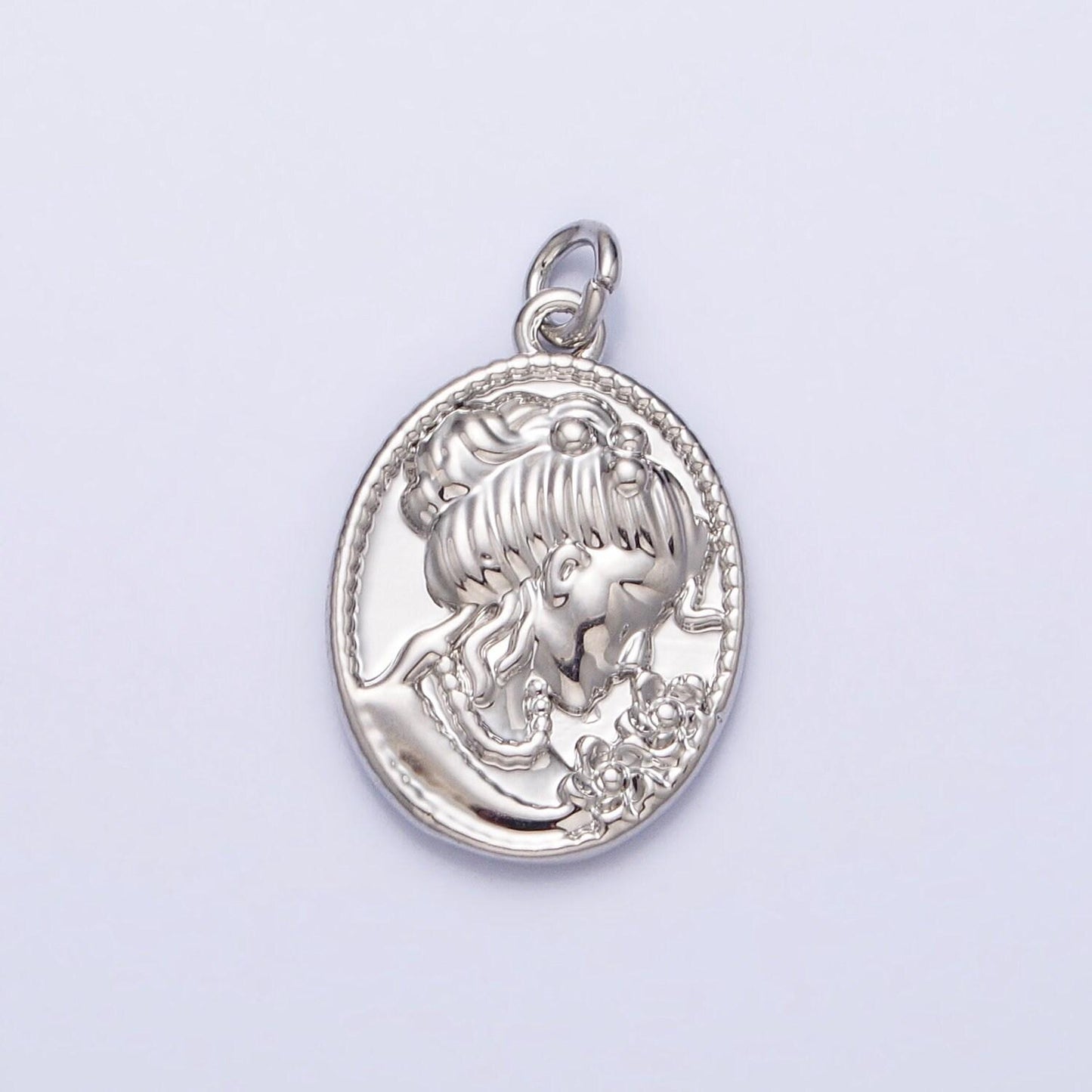 Princess lady coin pendant- 16k gold filled charm earrings - oval coin jewelry - queen cameo pendant - goddess lady coin medallion ac948