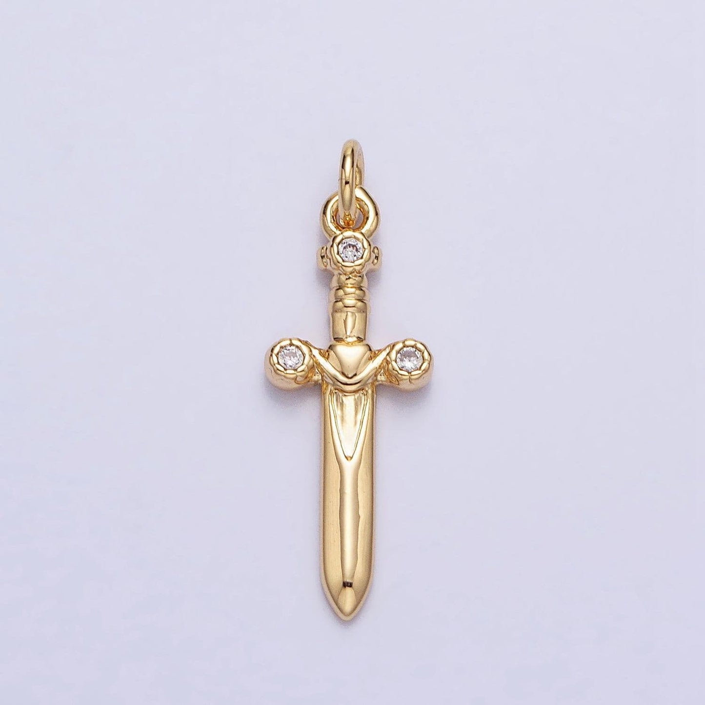 16k gold plated dainty knife pendant small dagger amulet clear micro cz pave | diy fashion charm add on necklace bracelet ac397 ac947
