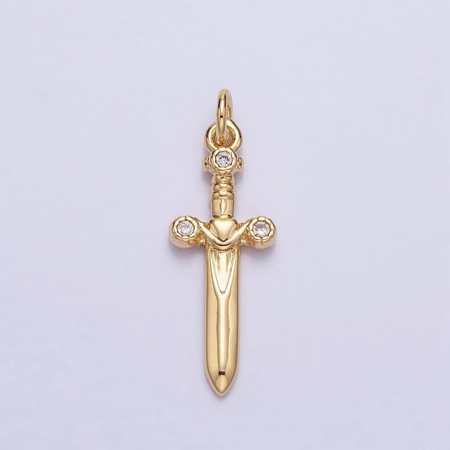 16k gold plated dainty knife pendant small dagger amulet clear micro cz pave | diy fashion charm add on necklace bracelet ac397 ac947