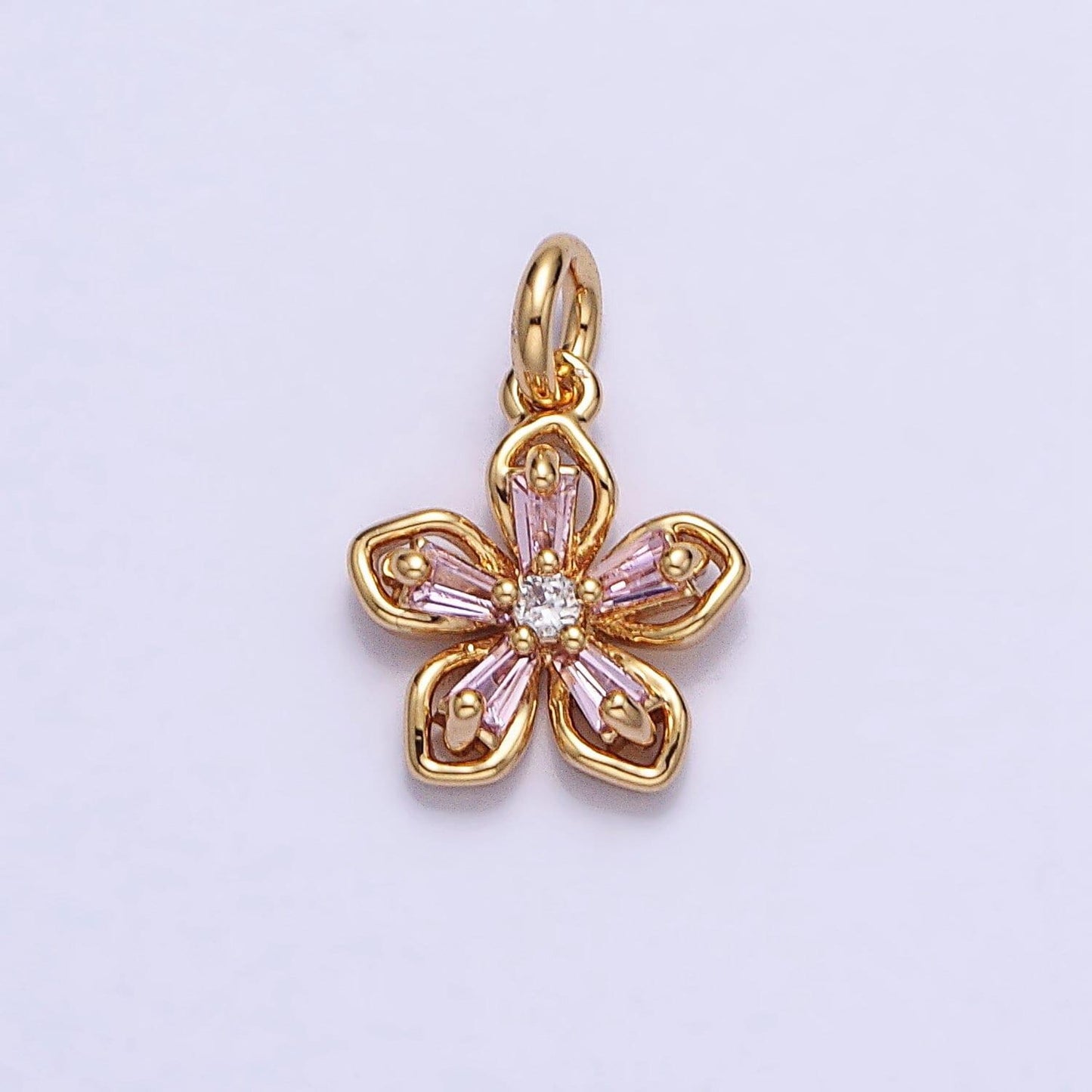 Mini gold flower charm, cubic zirconia floral pendant charm silver flower petal charm necklace earring bracelet diy jewelry ac939