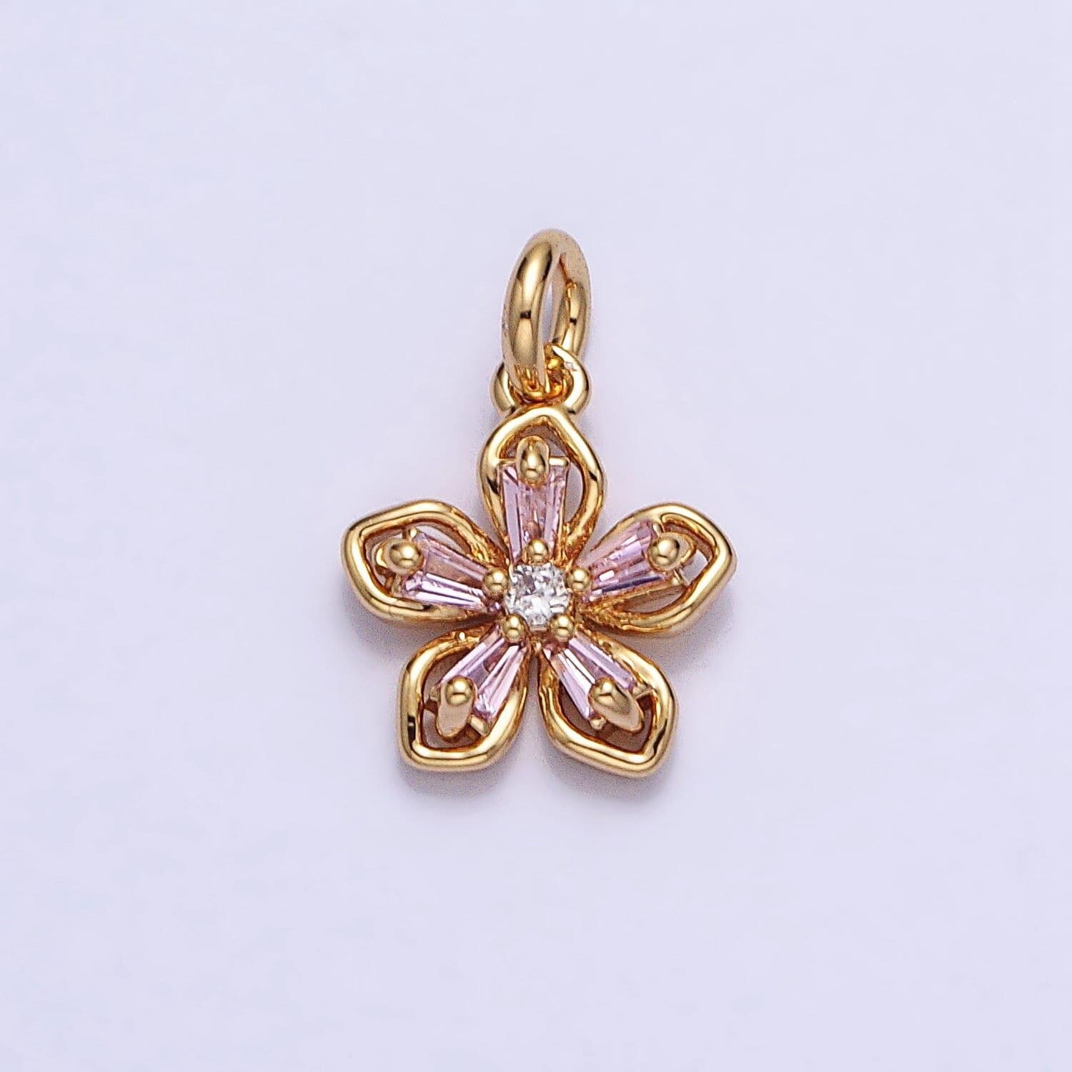 Mini gold flower charm, cubic zirconia floral pendant charm silver flower petal charm necklace earring bracelet diy jewelry ac939