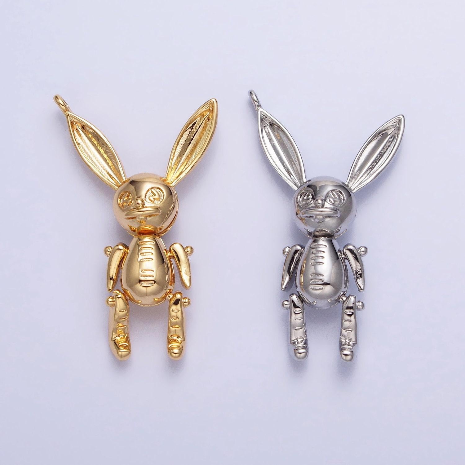 Dainty gold creepy easter dead rabbit pendant 3d bunny charm silver plated dangle charm for halloween jewelry inspired charm ac937