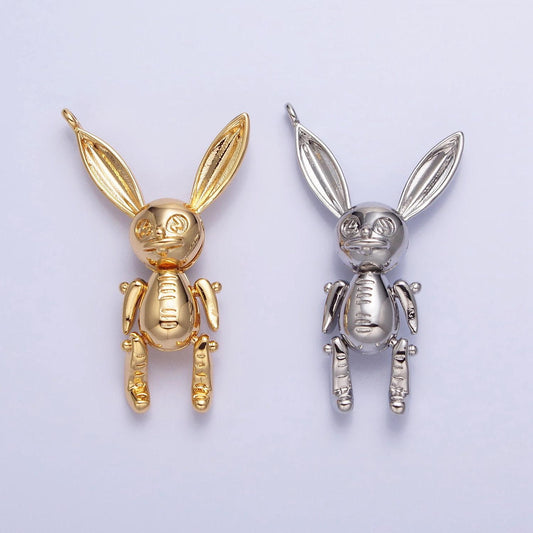Dainty gold creepy easter dead rabbit pendant 3d bunny charm silver plated dangle charm for halloween jewelry inspired charm ac937