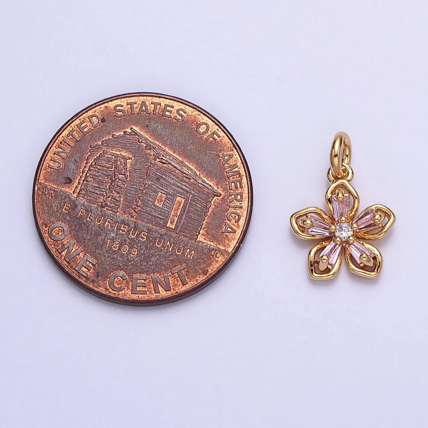 Mini gold flower charm, cubic zirconia floral pendant charm silver flower petal charm necklace earring bracelet diy jewelry ac939