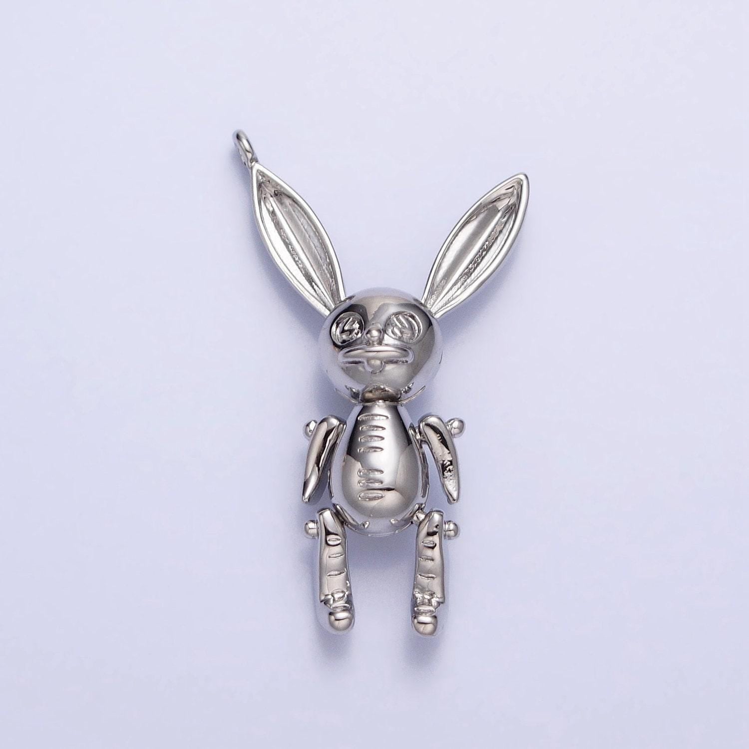 Dainty gold creepy easter dead rabbit pendant 3d bunny charm silver plated dangle charm for halloween jewelry inspired charm ac937
