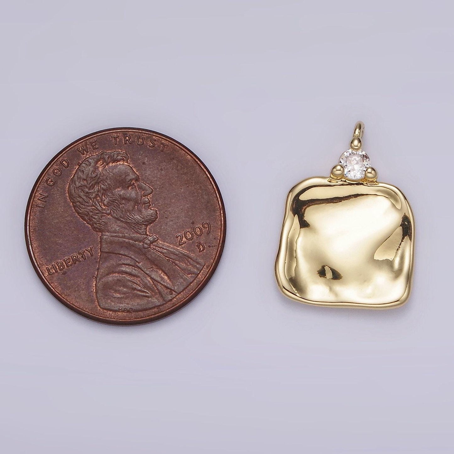14k gold filled clear cz hammered square charm | ac932