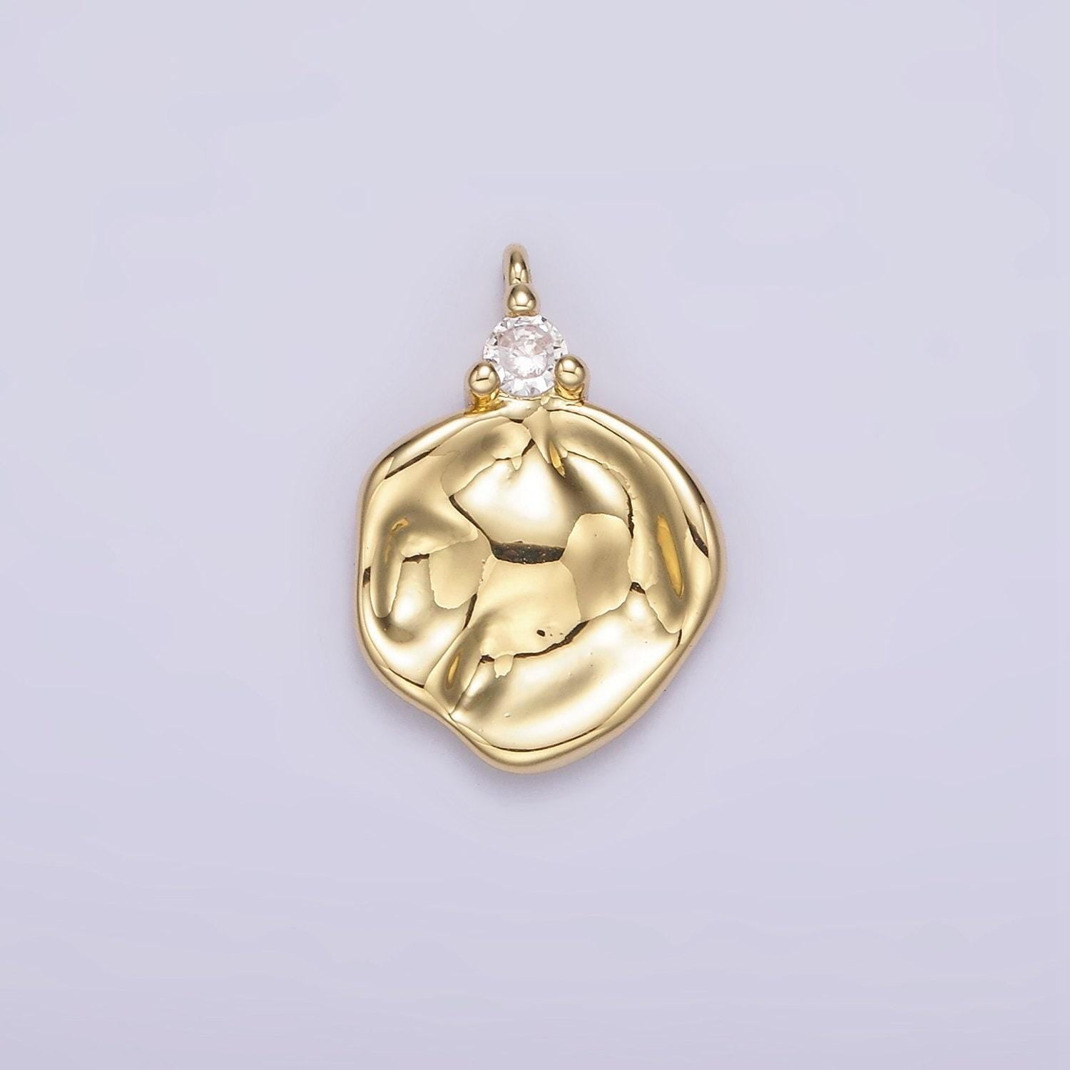 14k gold filled clear cz hammered round charm | ac931