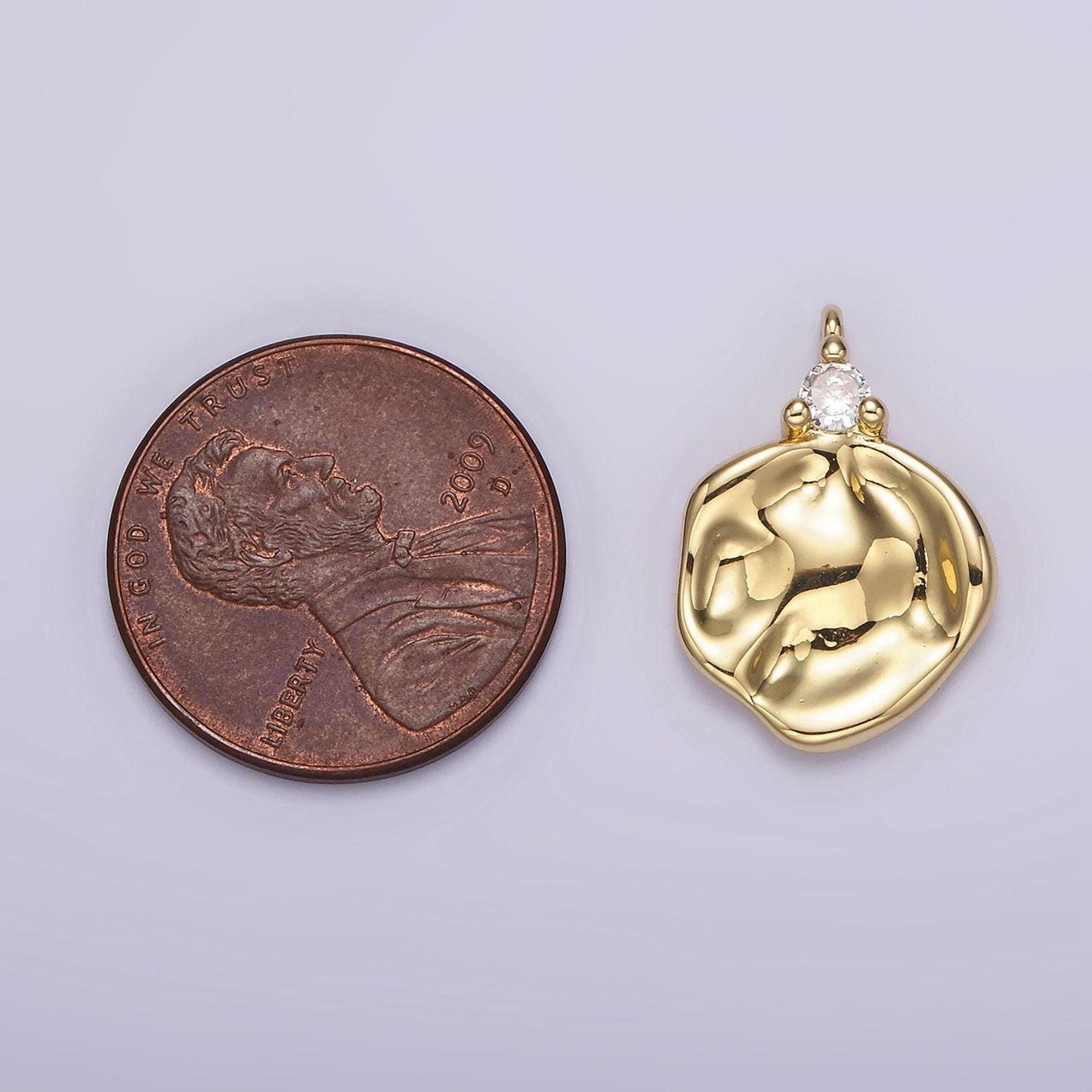 14k gold filled clear cz hammered round charm | ac931