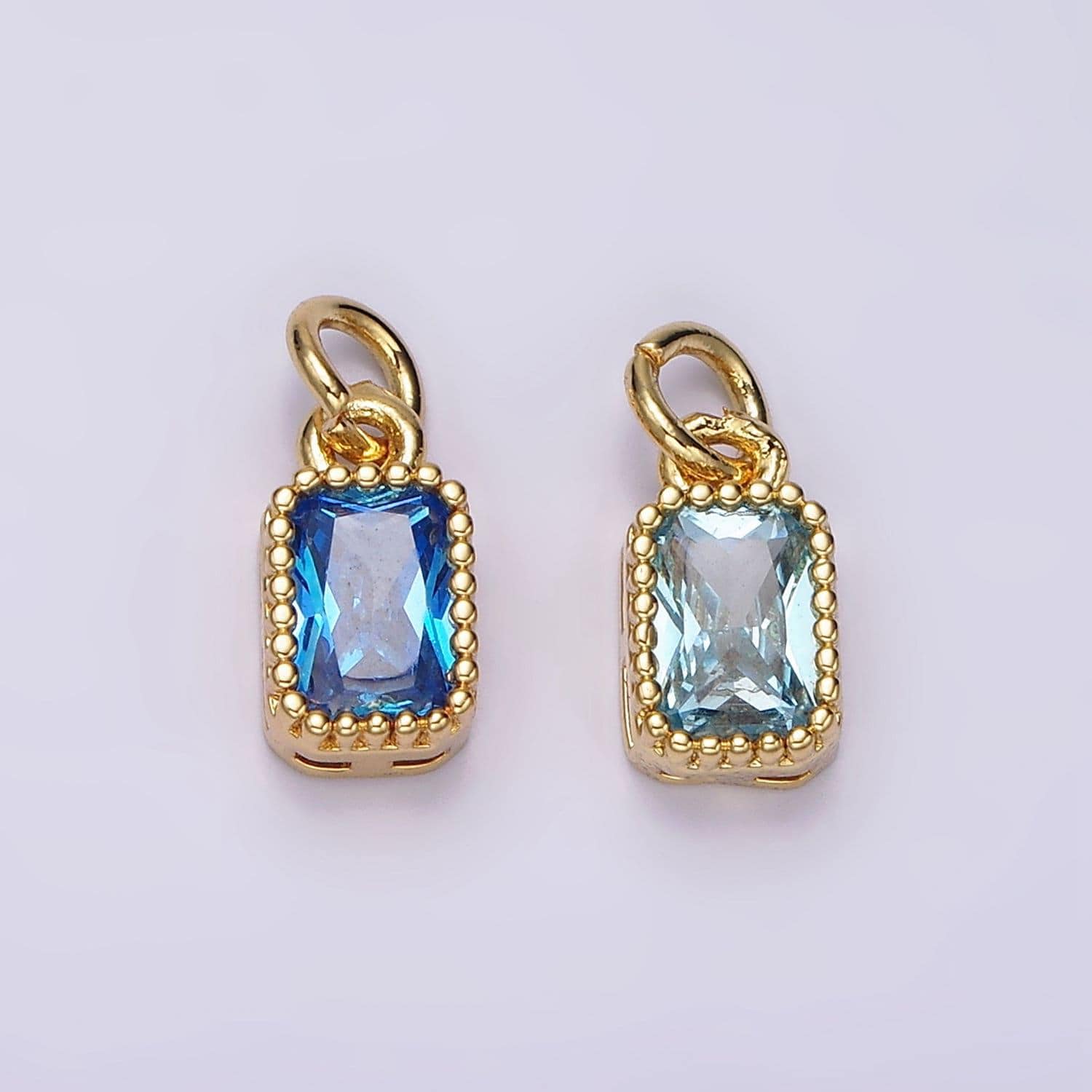 Mini gold filled blue rectangle cubic zirconia charm for add on charm earring bracelet necklace earring component | ac919