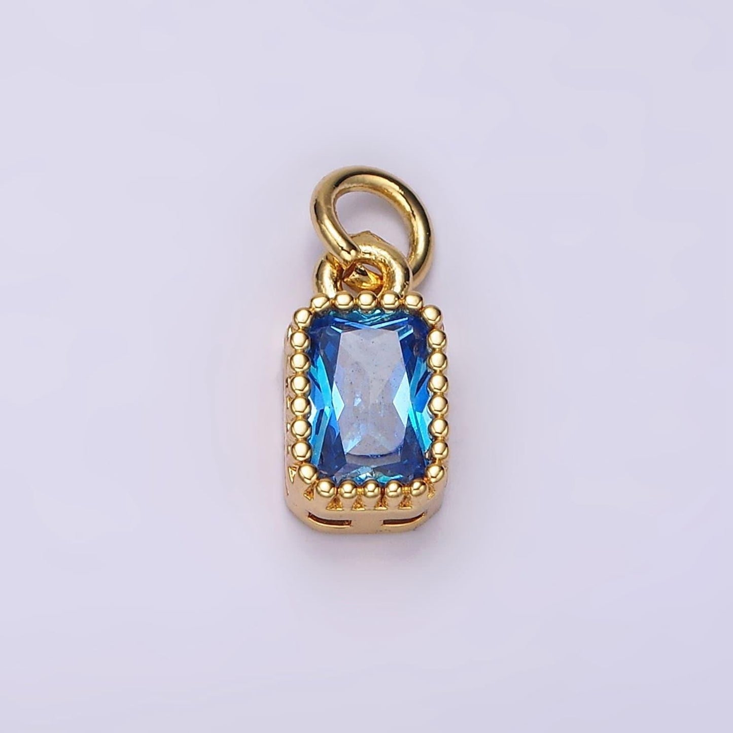 Mini gold filled blue rectangle cubic zirconia charm for add on charm earring bracelet necklace earring component | ac919