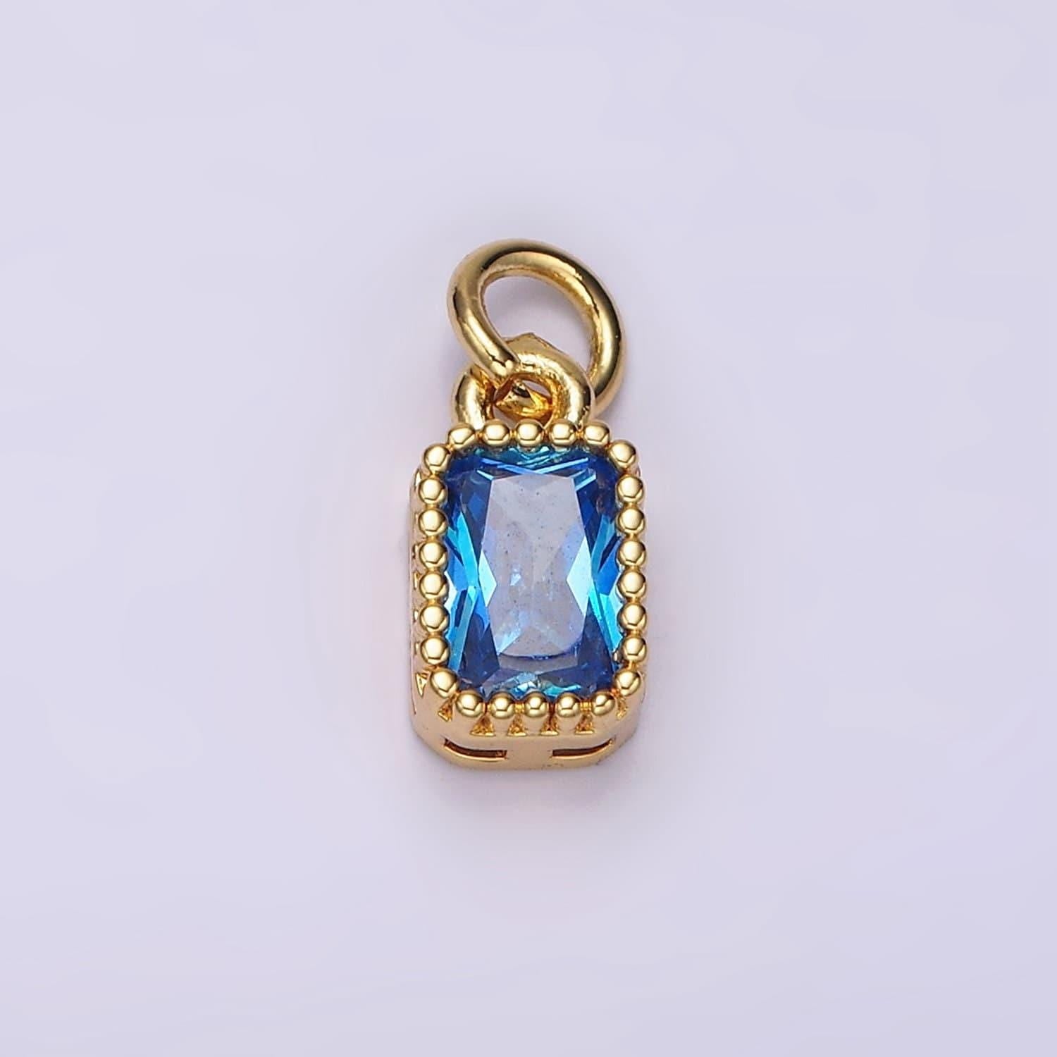 Mini gold filled blue rectangle cubic zirconia charm for add on charm earring bracelet necklace earring component | ac919