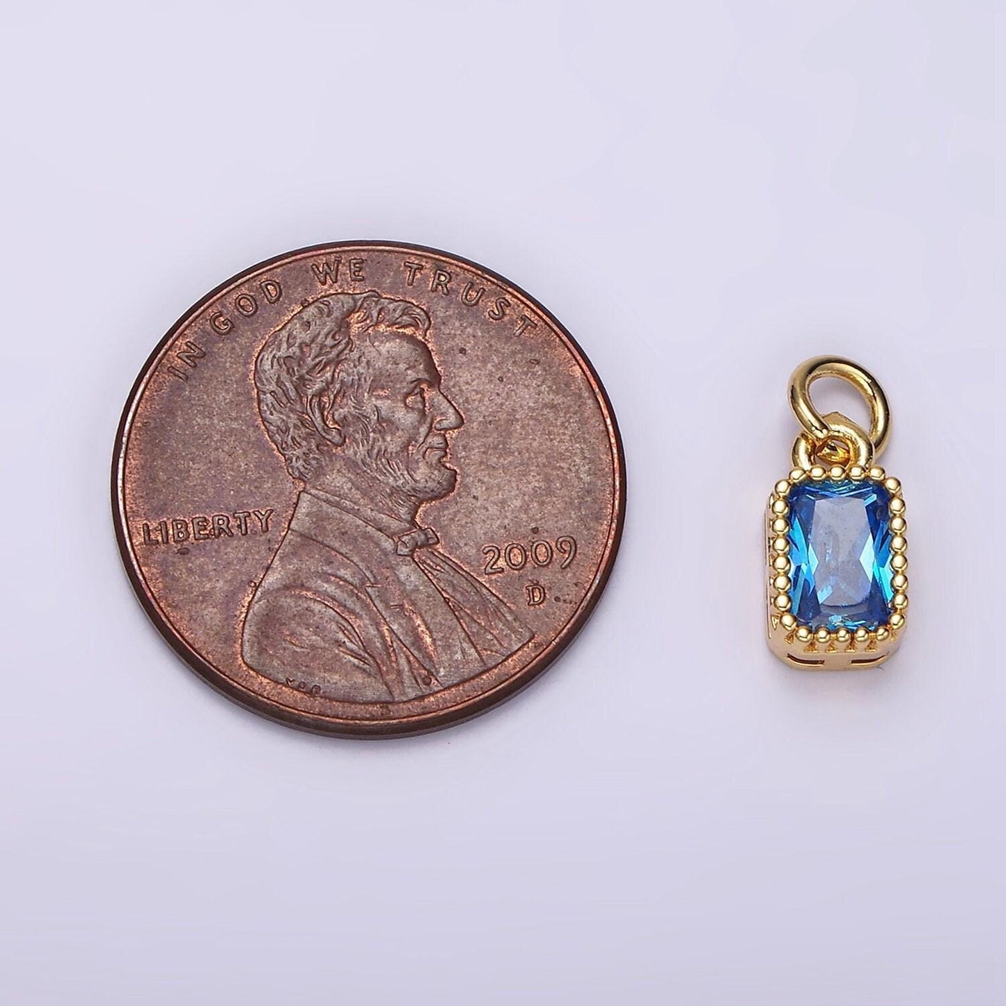 Mini gold filled blue rectangle cubic zirconia charm for add on charm earring bracelet necklace earring component | ac919