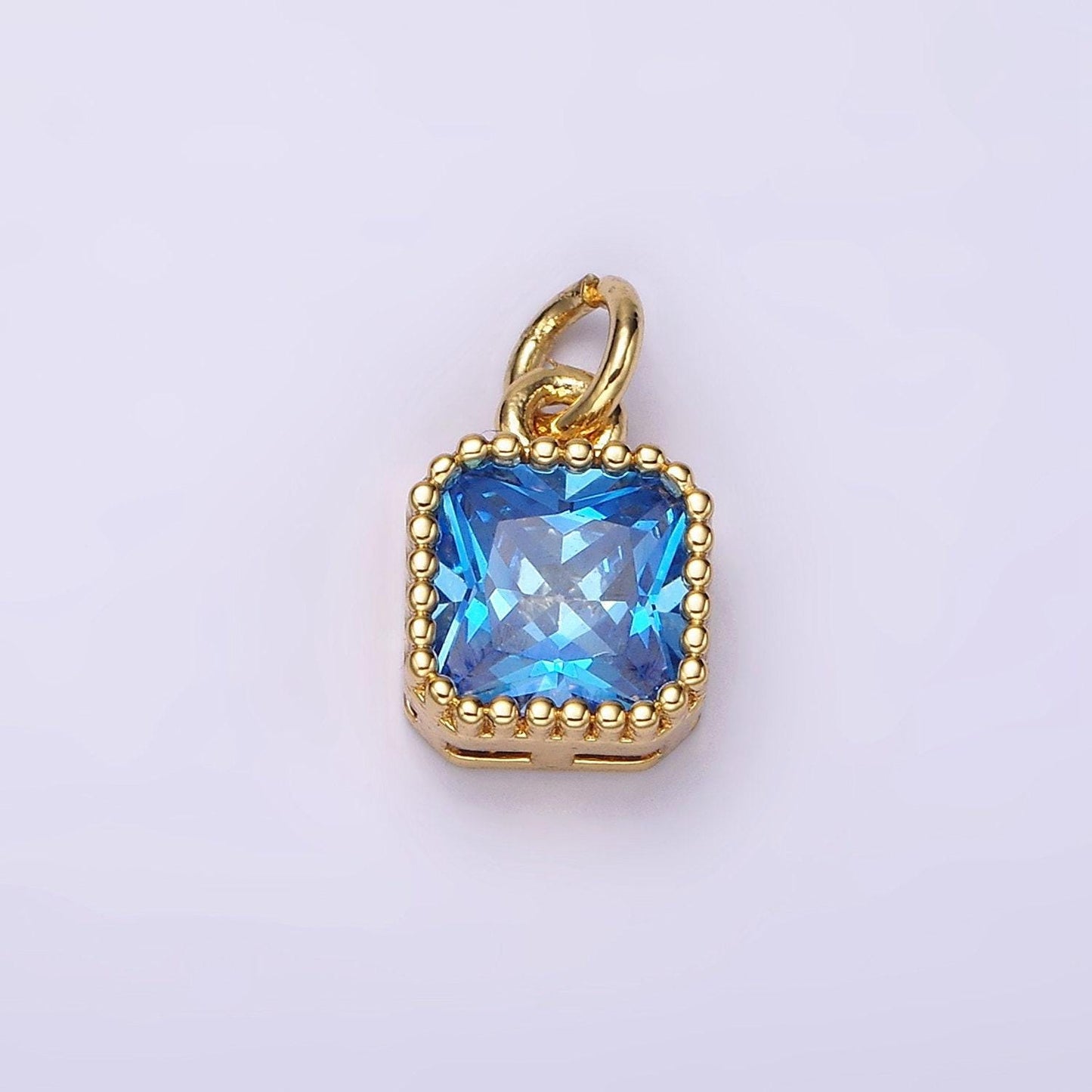 Mini gold filled blue square cubic zirconia charm for add on charm earring bracelet necklace earring component | ac917