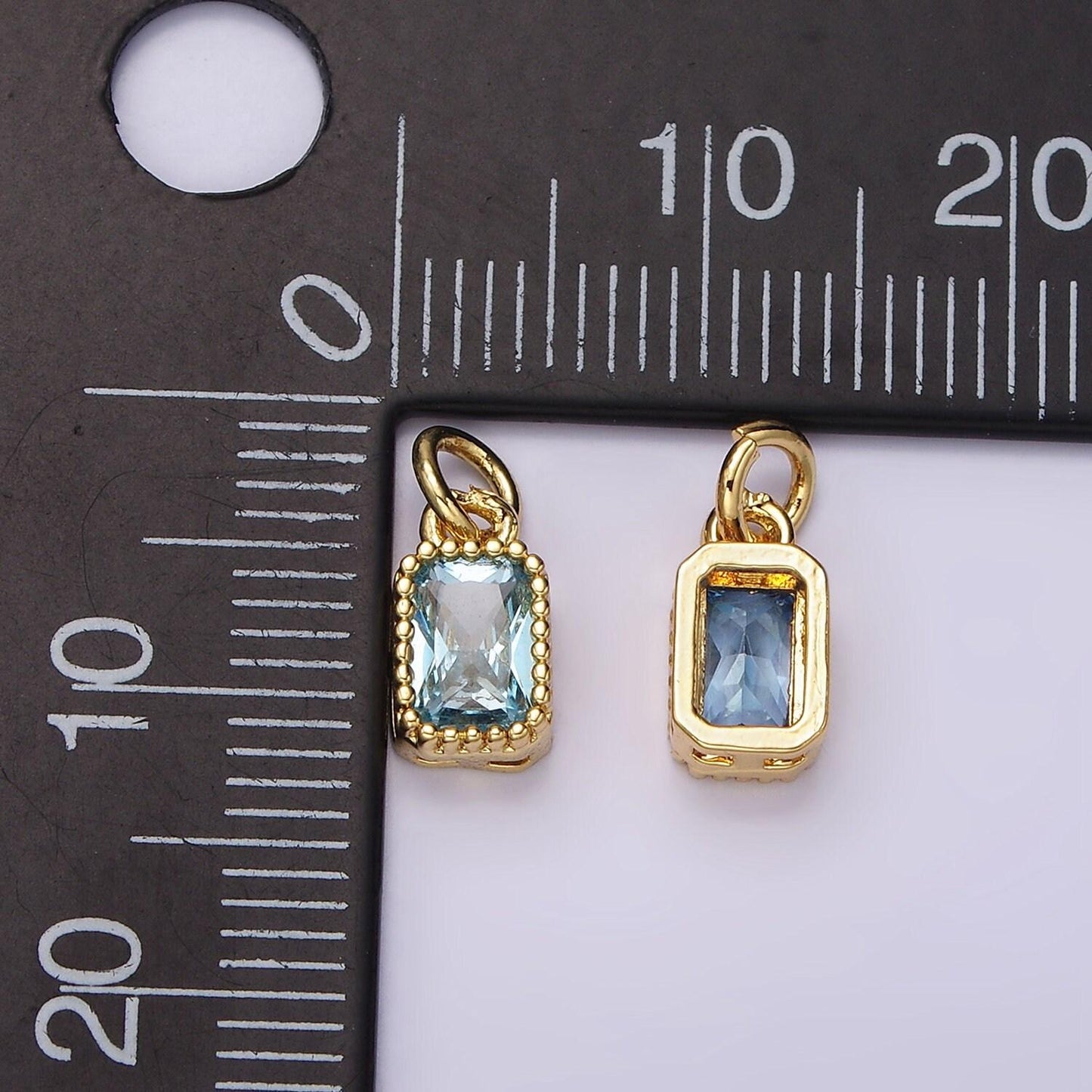 Mini gold filled blue rectangle cubic zirconia charm for add on charm earring bracelet necklace earring component | ac919