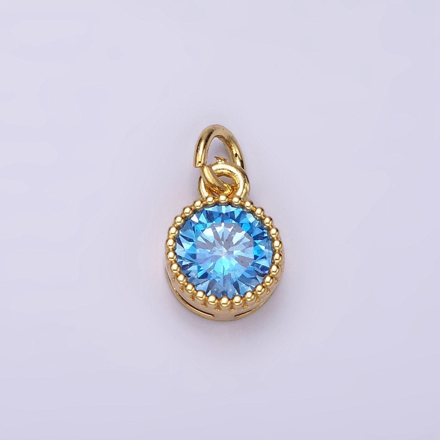 Mini gold filled blue round circle cubic zirconia charm for add on charm earring bracelet necklace earring component | ac915