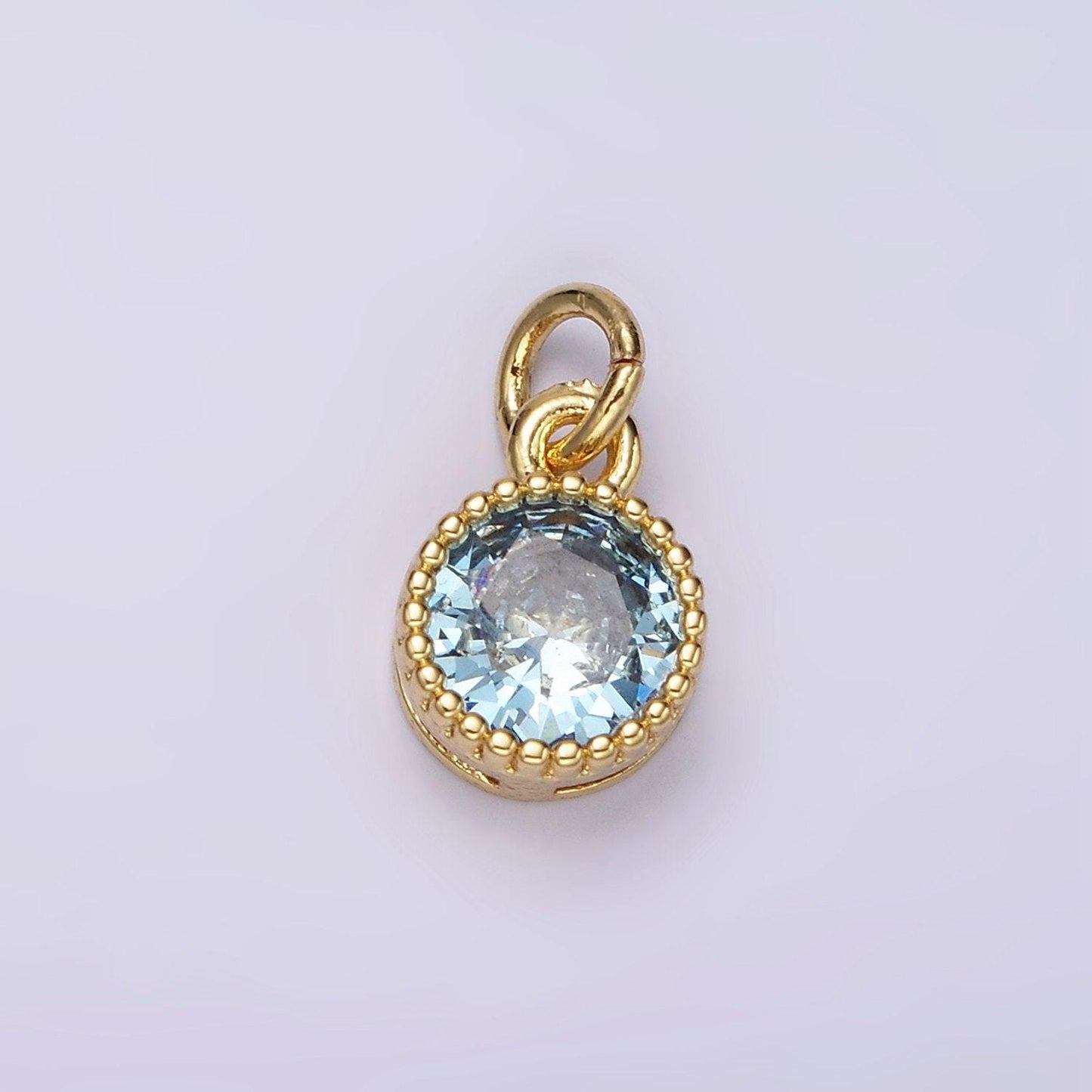 Mini gold filled blue round circle cubic zirconia charm for add on charm earring bracelet necklace earring component | ac915