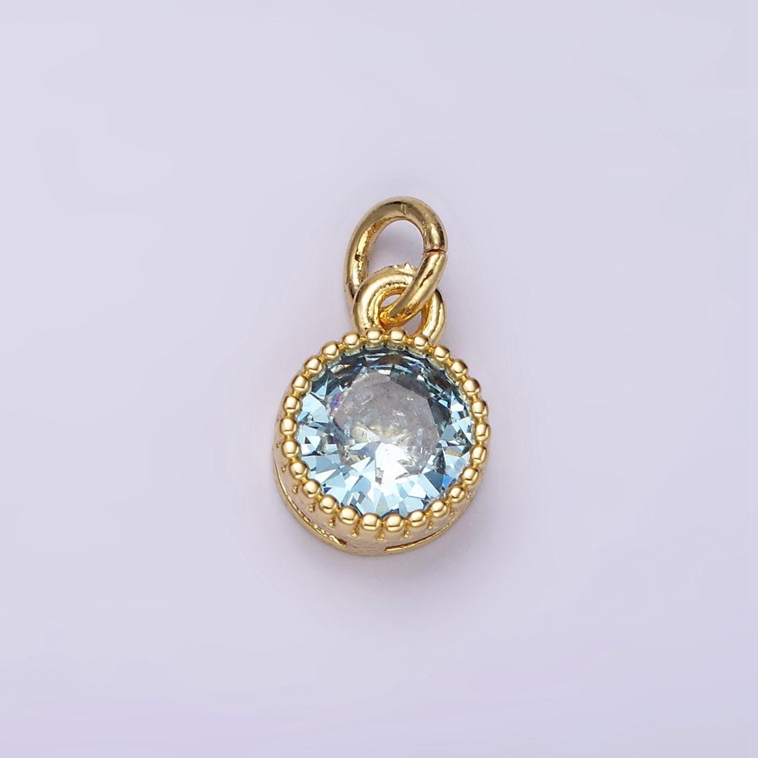 Mini gold filled blue round circle cubic zirconia charm for add on charm earring bracelet necklace earring component | ac915