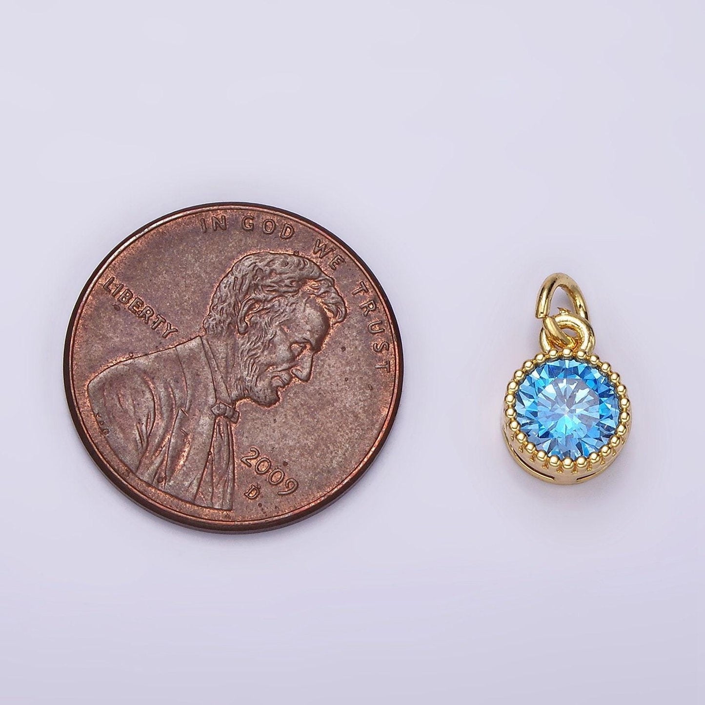 Mini gold filled blue round circle cubic zirconia charm for add on charm earring bracelet necklace earring component | ac915