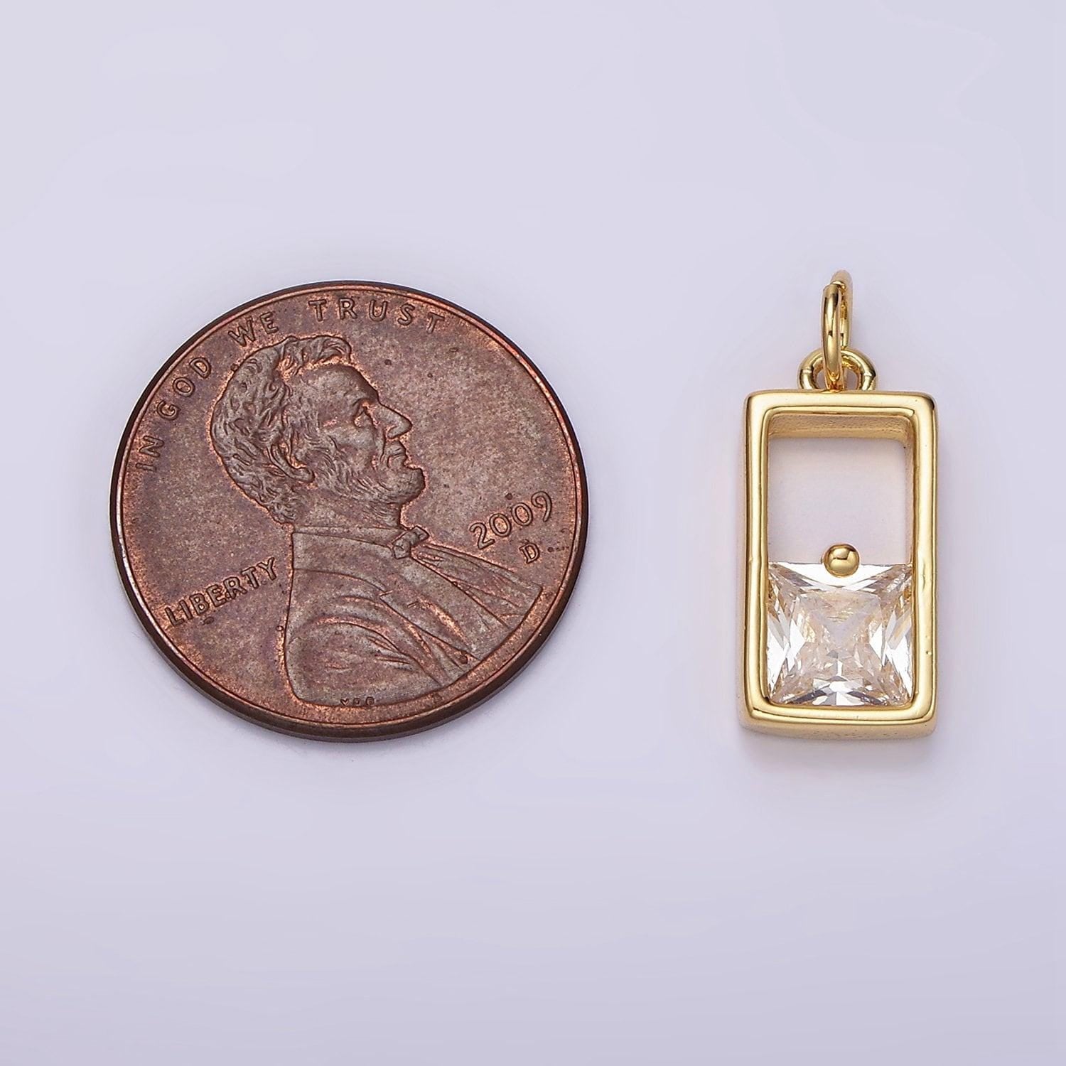 14k gold filled clear cz square open rectangular tag charm | ac912