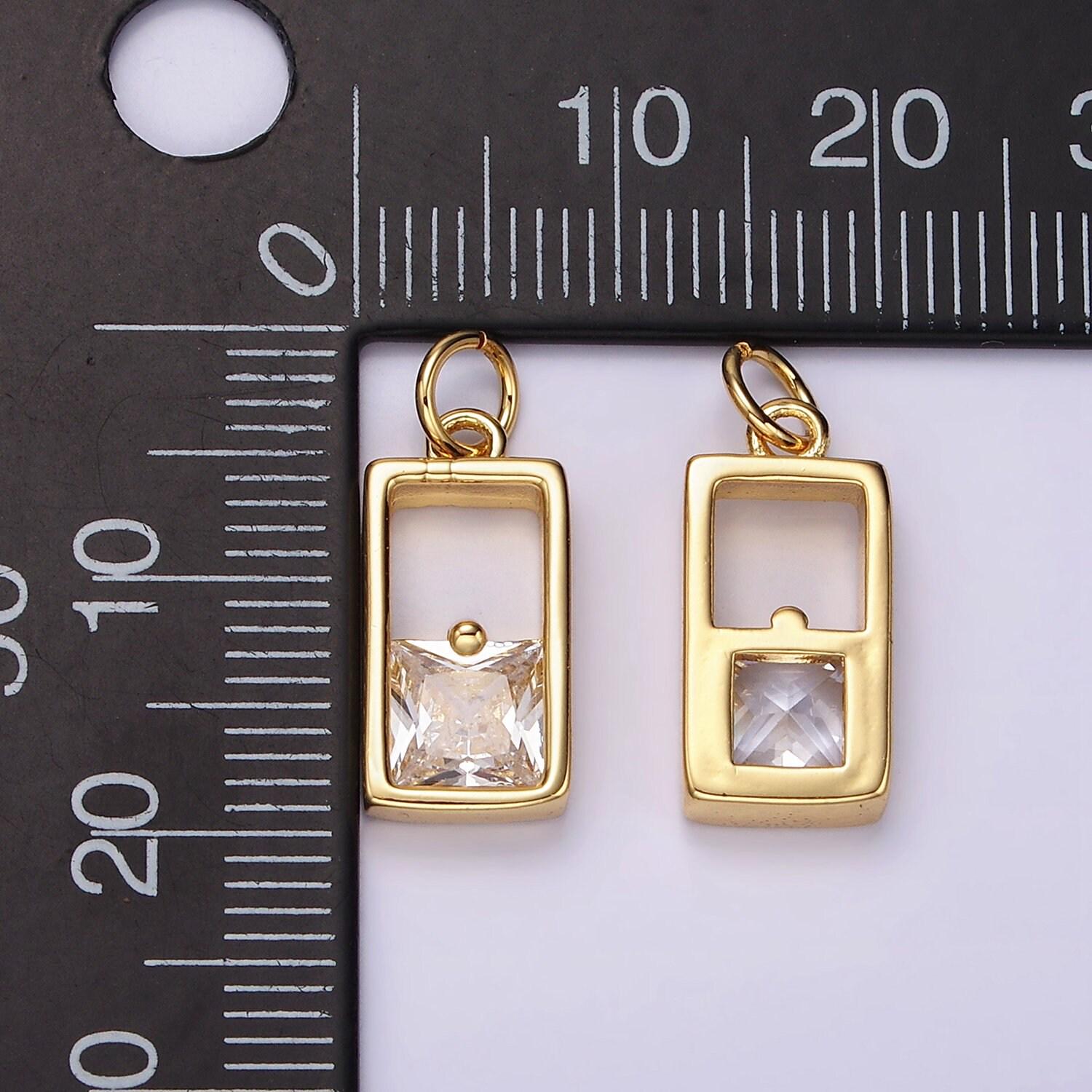 14k gold filled clear cz square open rectangular tag charm | ac912