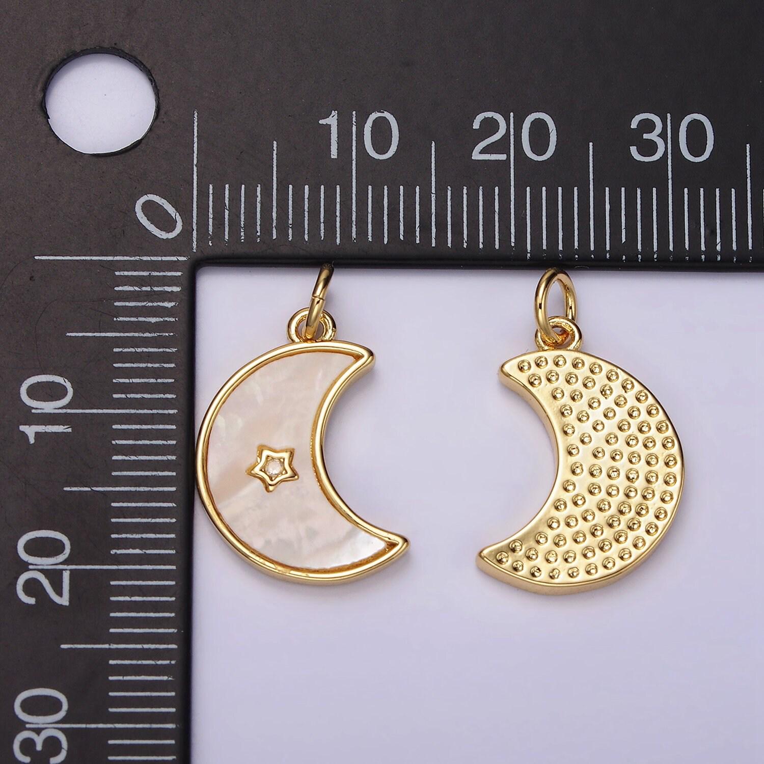Small crescent moon pendant shell pearl moon charm with mini cz star 14k gold filled jewelry supplies ac-911