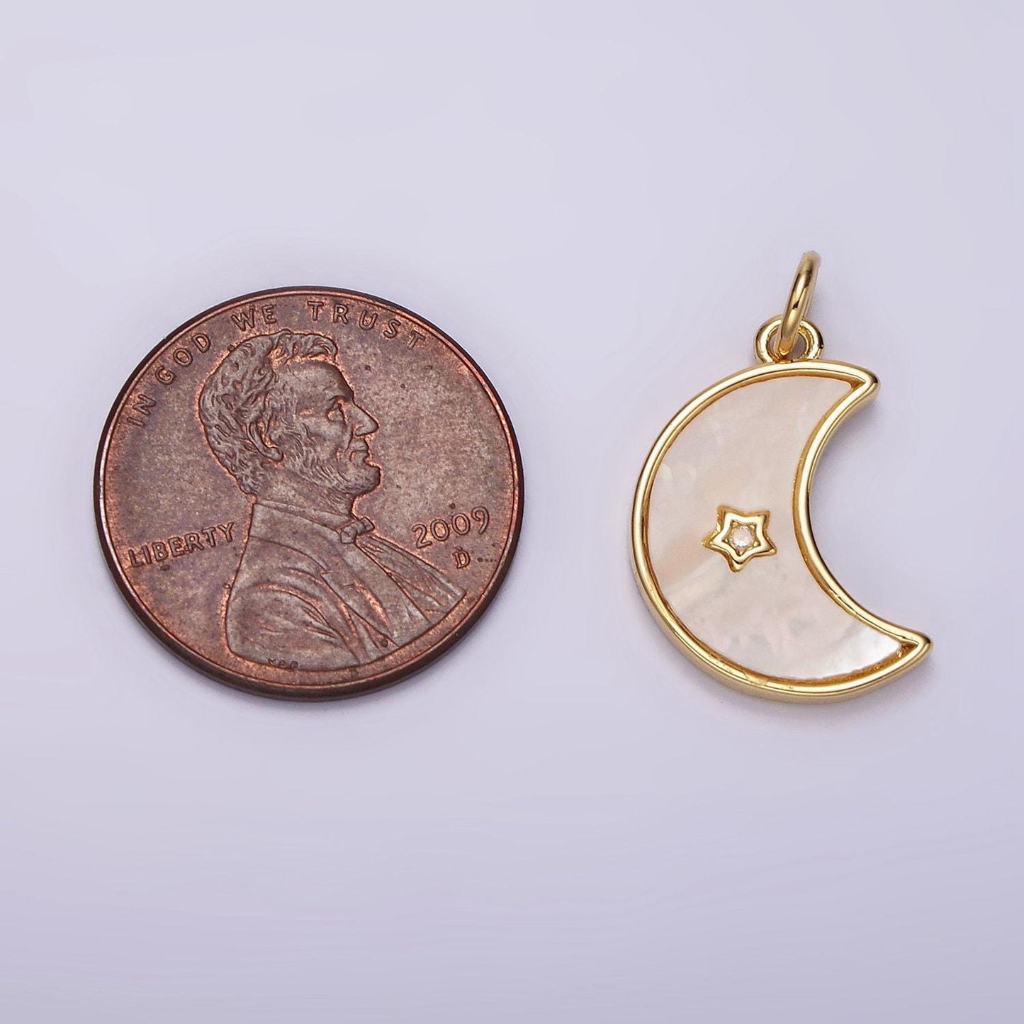 Small crescent moon pendant shell pearl moon charm with mini cz star 14k gold filled jewelry supplies ac-911
