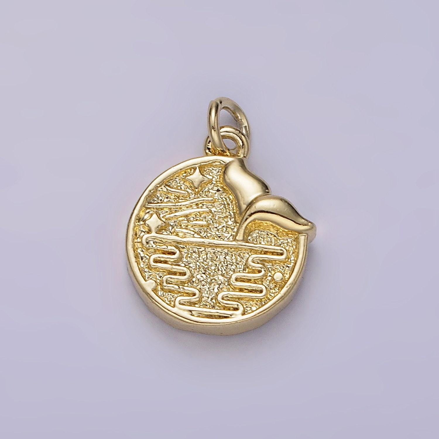 14k gold filled mermaid tail ocean sea whale tail star round coin charm | ac-904