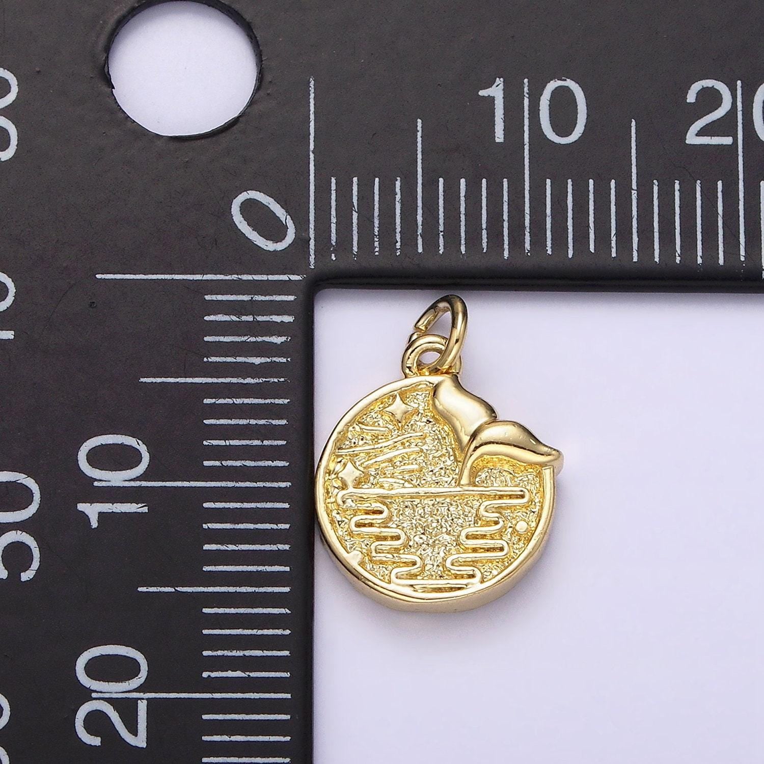 14k gold filled mermaid tail ocean sea whale tail star round coin charm | ac-904