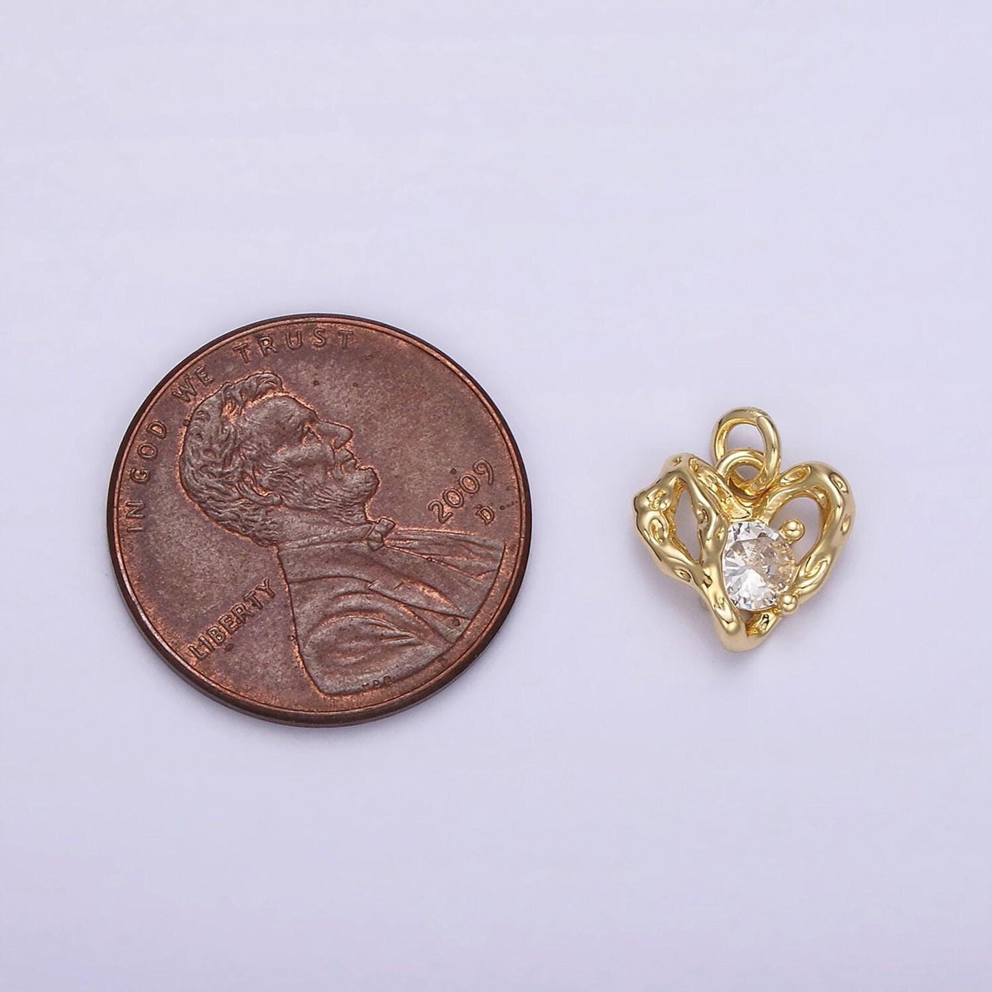 14k gold filled clear cz dented open heart add-on charm | ac901