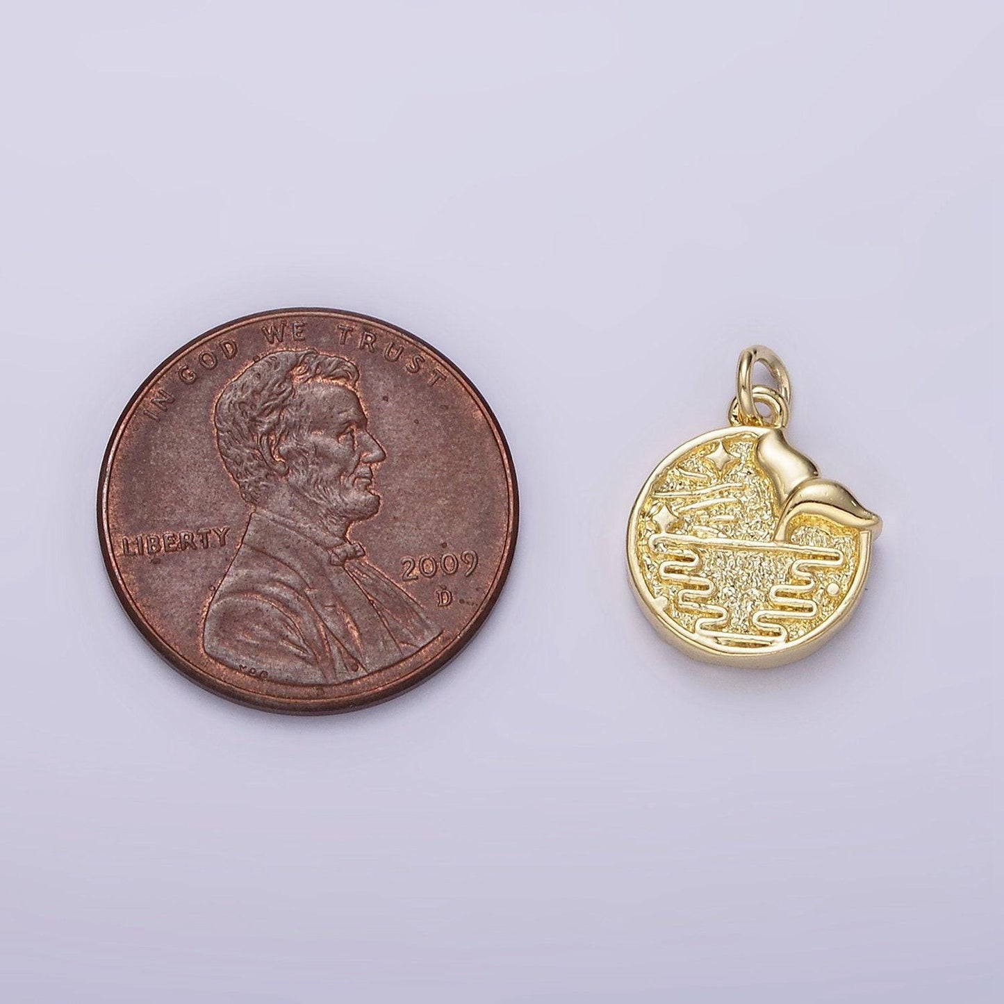 14k gold filled mermaid tail ocean sea whale tail star round coin charm | ac-904