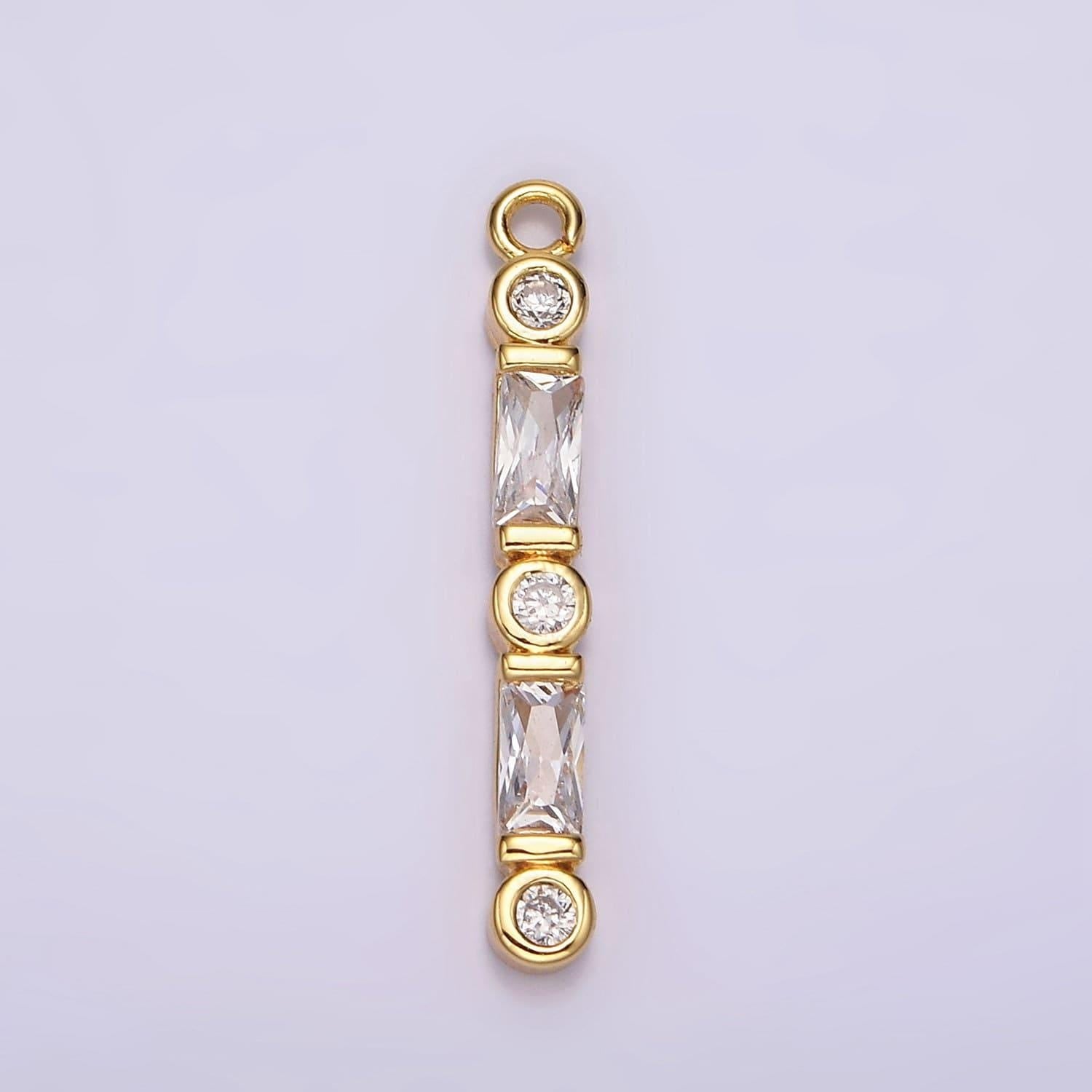 24k gold filled 24mm clear cz baguette round bezel linear charm | ac883