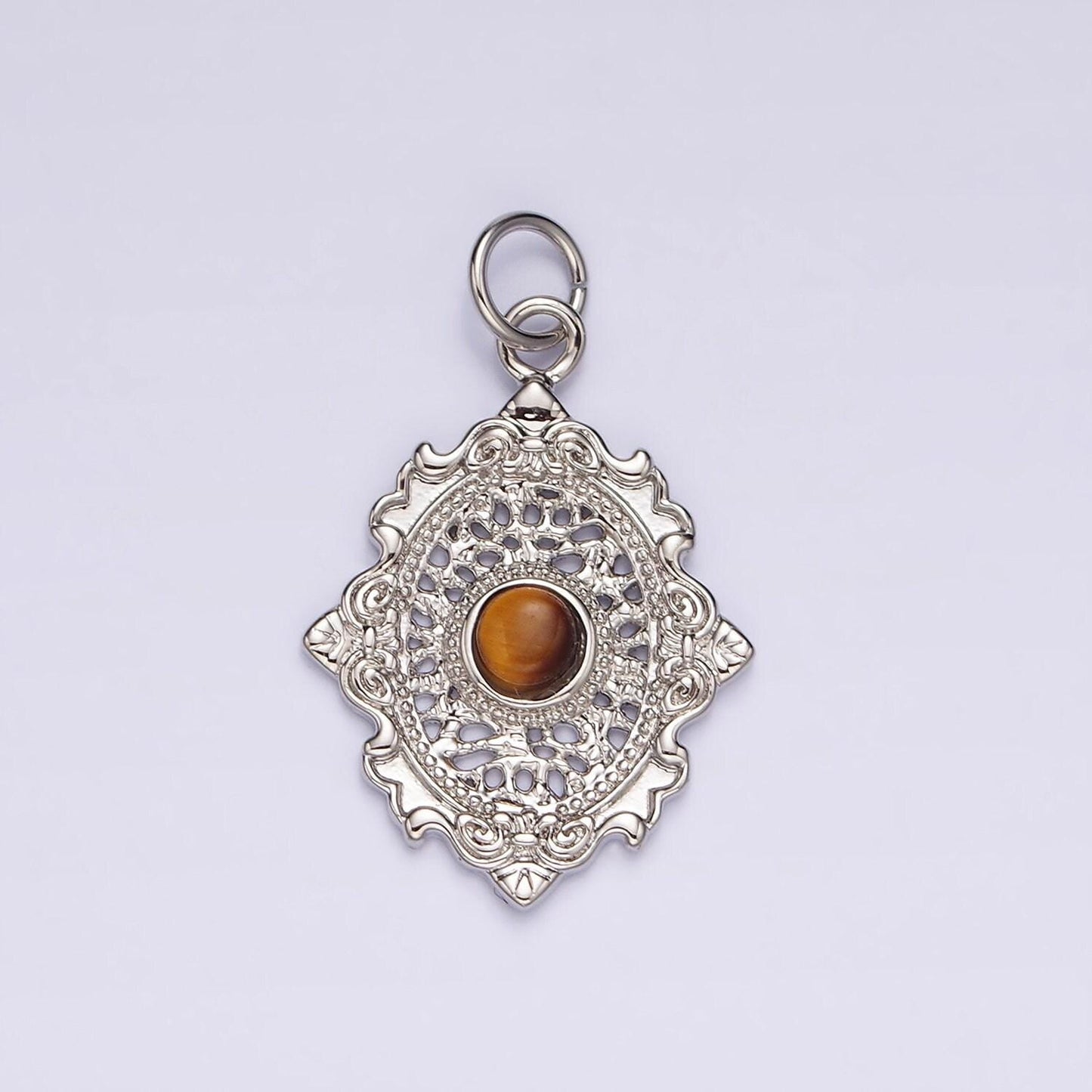 14k gold filled carnelian, agate, tiger eye dot artisan oval charm in gold & silver | ac885 - ac890