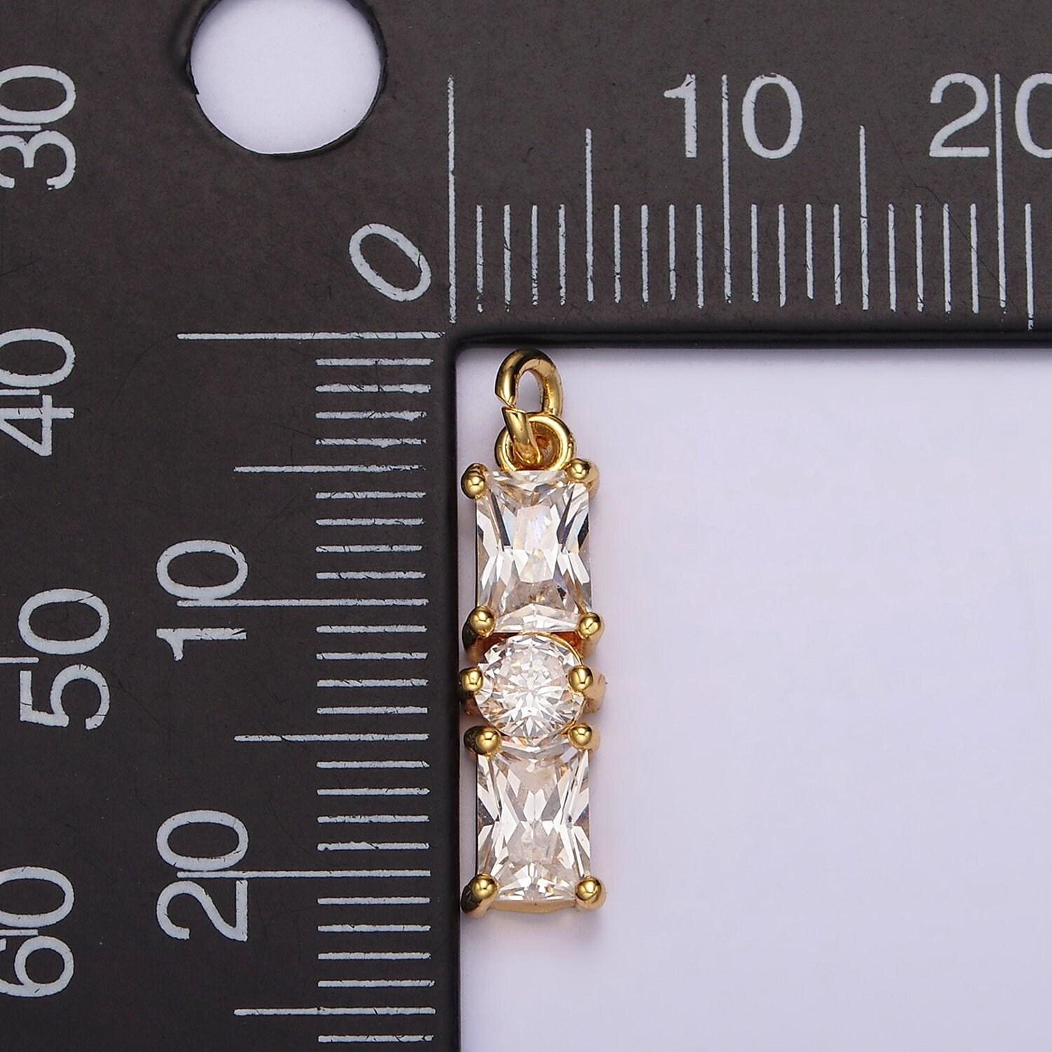 24k gold filled 20mm clear double baguette round cz linear charm | ac882
