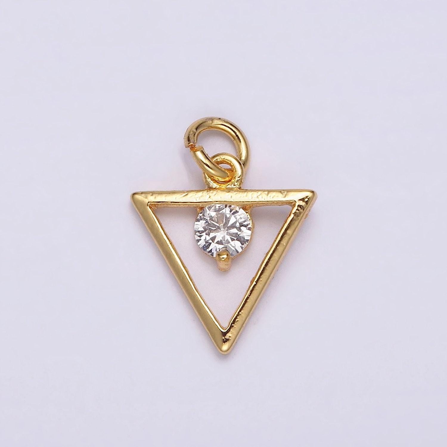24k gold filled clear round cz open triangle charm | ac878