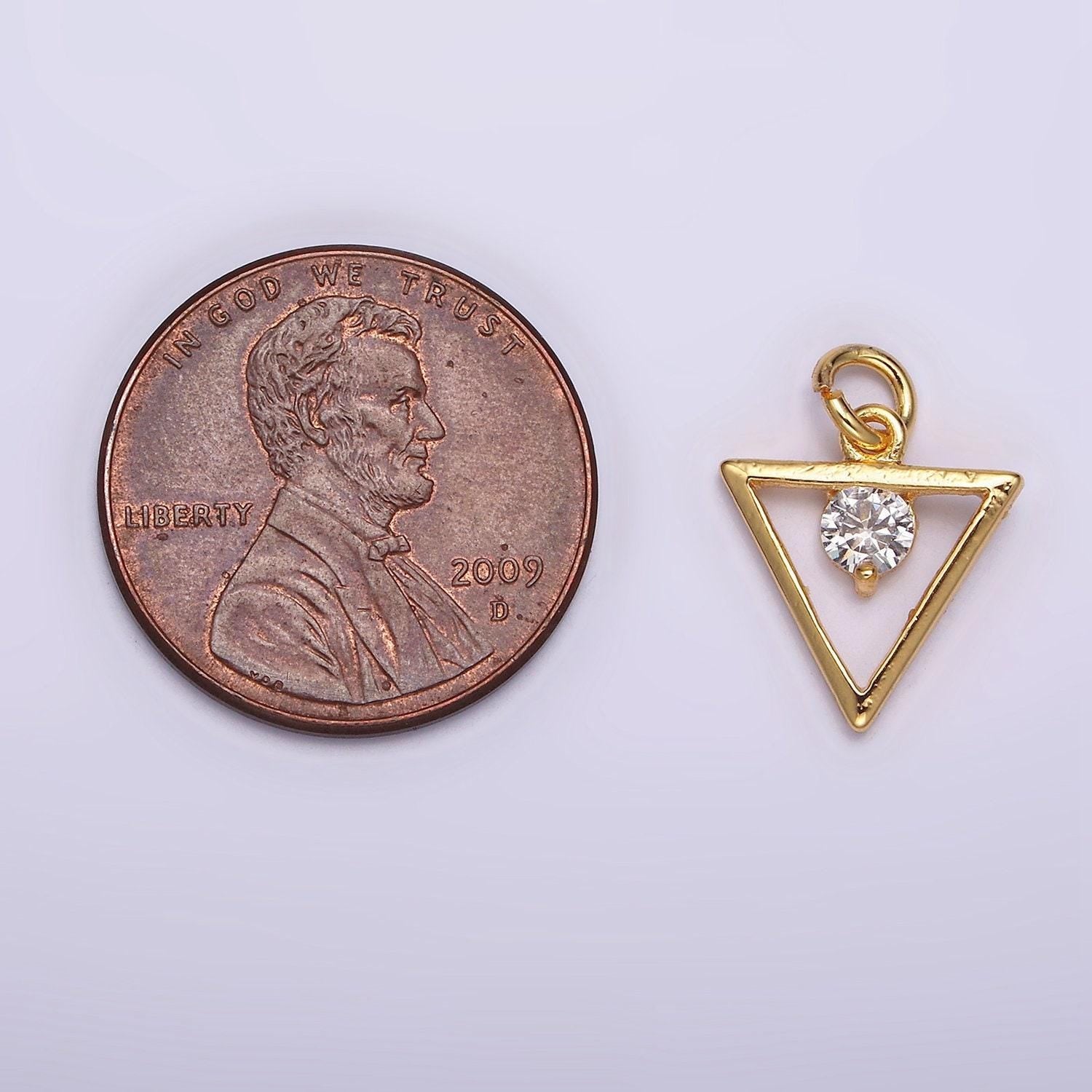 24k gold filled clear round cz open triangle charm | ac878