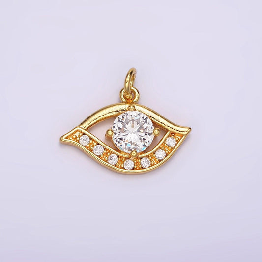24k gold filled clear cz micro paved cz open evil eye of ra charm | ac870
